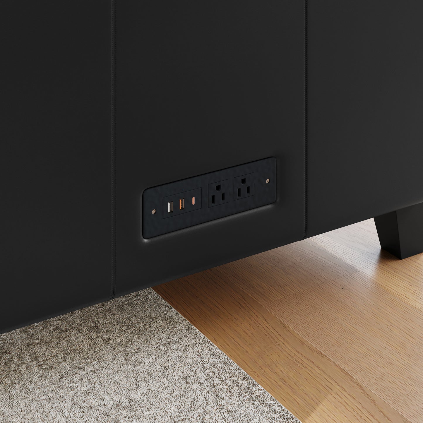 Agent 3 Piece Reception Set with Charging Banks and Solid Wood Legs in Black LeatherSoft Black