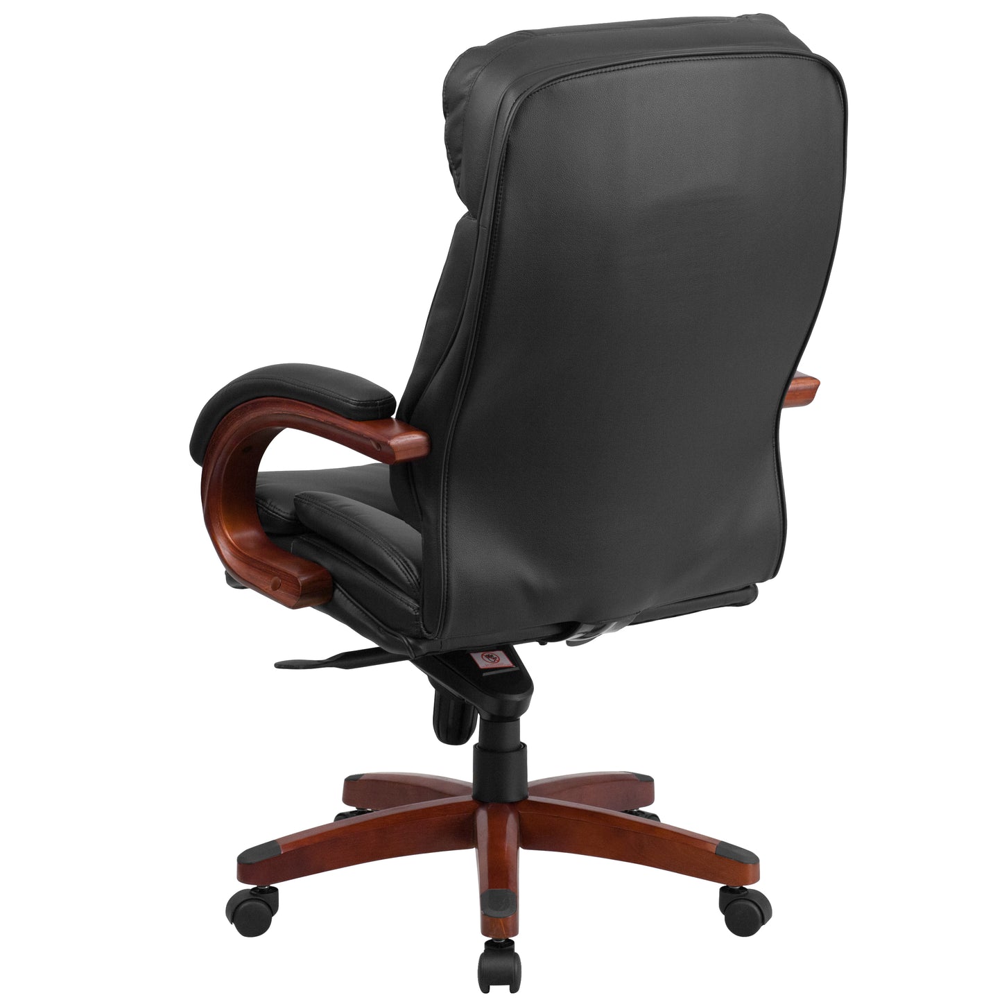 Hansel High Back Black LeatherSoft Executive Ergonomic Office Chair with Synchro-Tilt Mechanism, Mahogany Wood Base and Arms Black