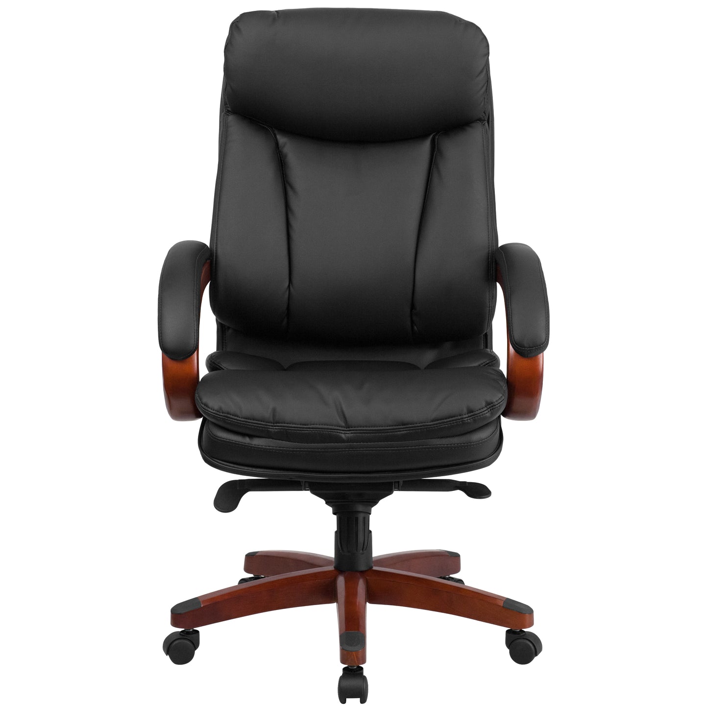 Hansel High Back Black LeatherSoft Executive Ergonomic Office Chair with Synchro-Tilt Mechanism, Mahogany Wood Base and Arms Black