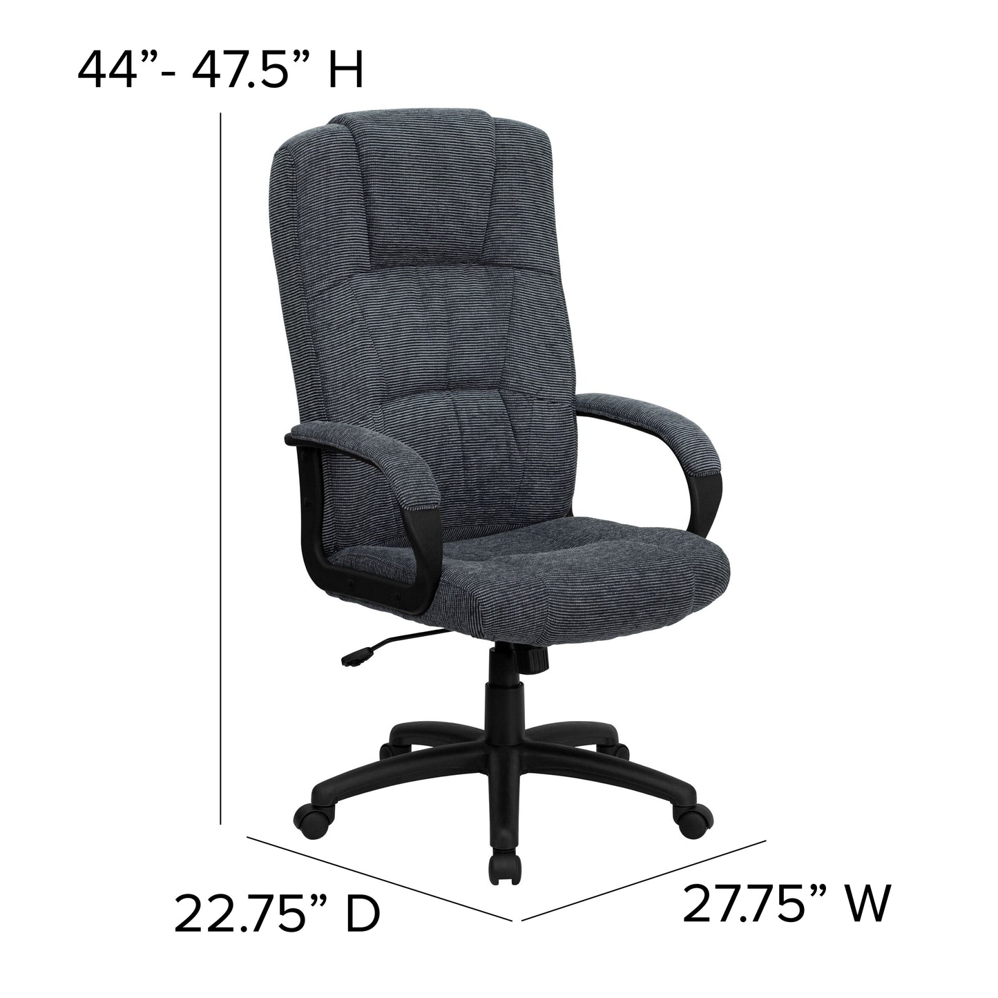 Rochelle High Back Gray Fabric Executive Swivel Office Chair with Arms Gray