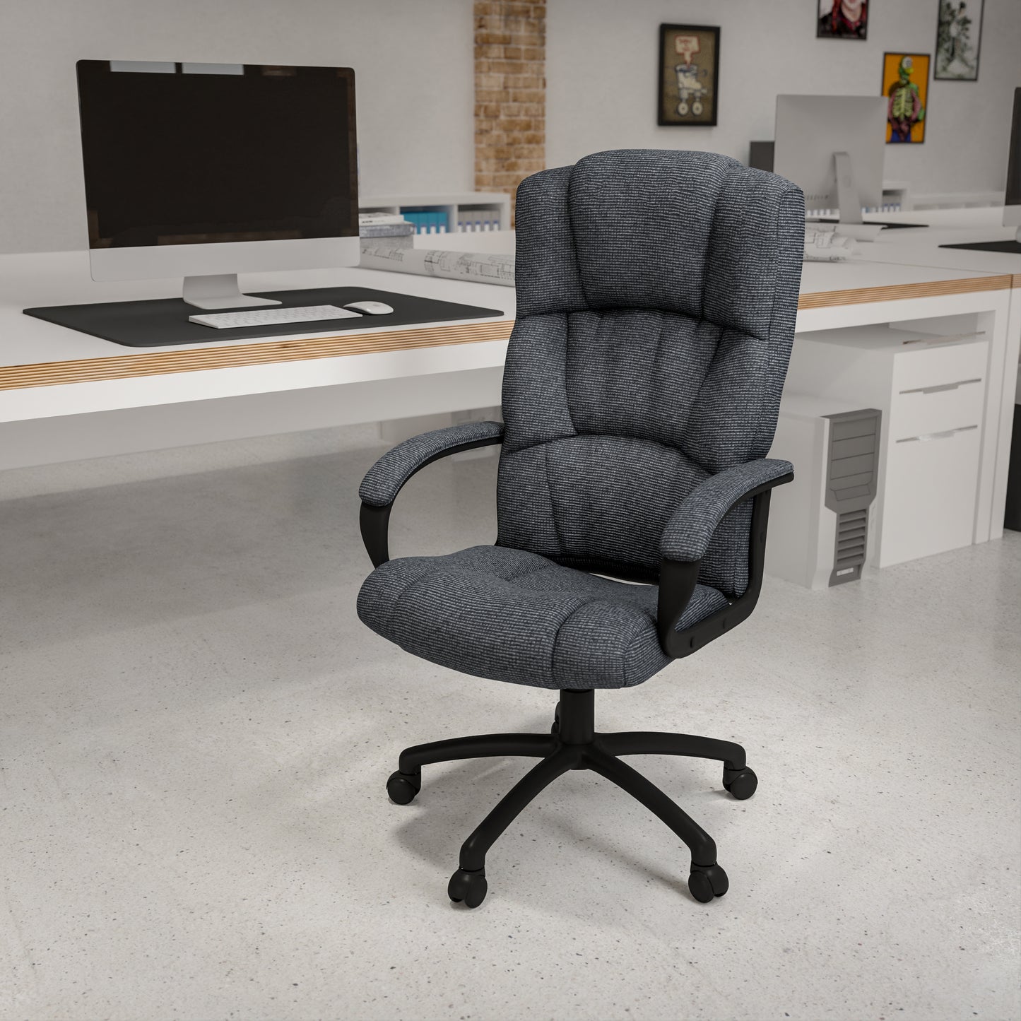 Rochelle High Back Gray Fabric Executive Swivel Office Chair with Arms Gray