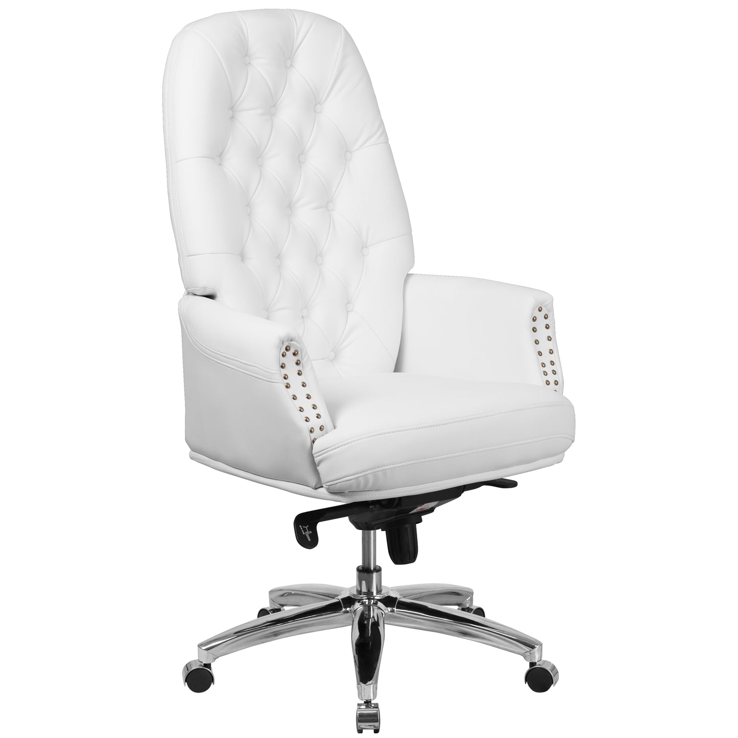 Hansel High Back Traditional Tufted White LeatherSoft Multifunction Executive Swivel Ergonomic Office Chair with Arms White