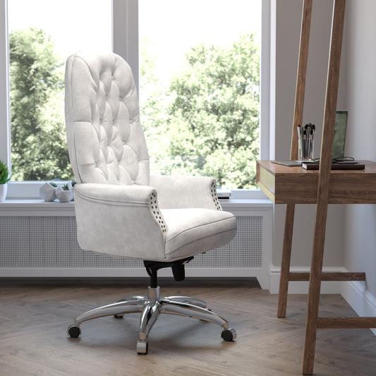 Hansel High Back Traditional Tufted White LeatherSoft Multifunction Executive Swivel Ergonomic Office Chair with Arms White BT-90269H-WH-GG