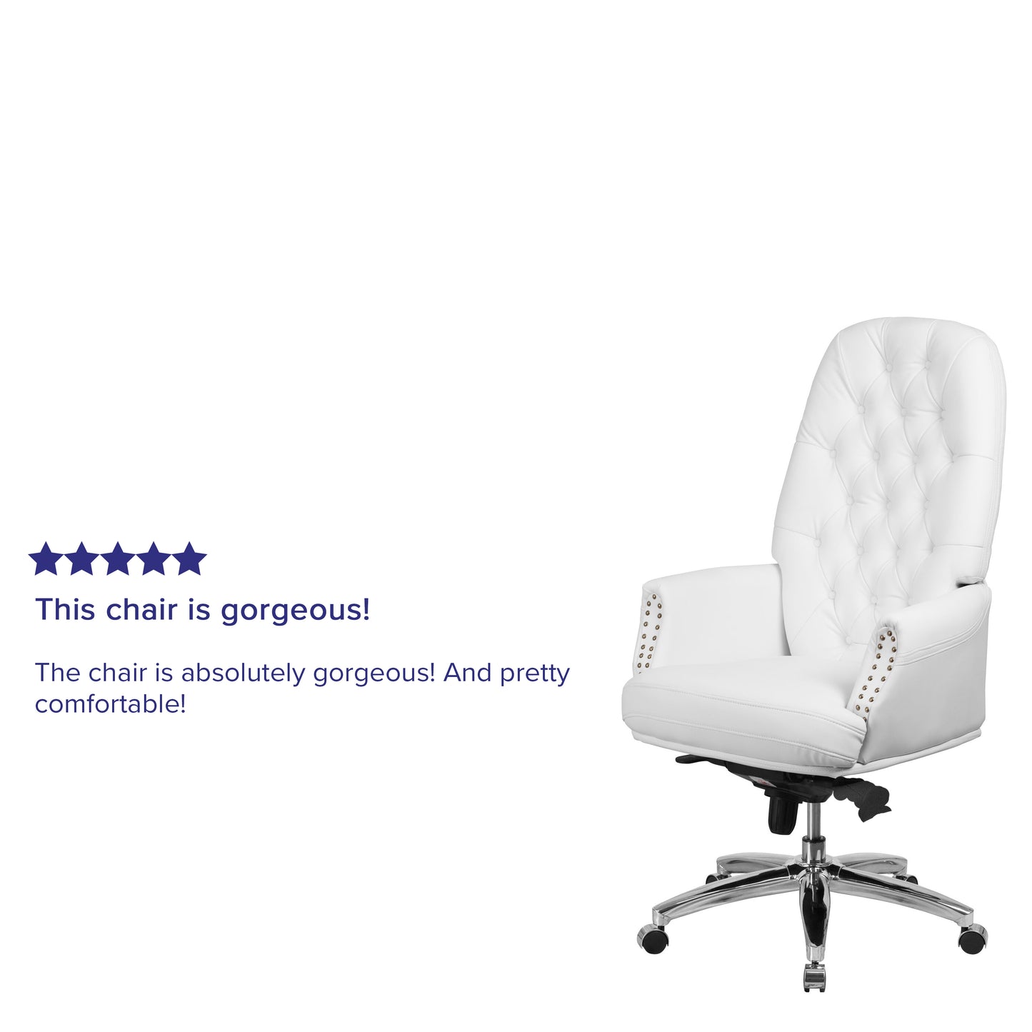 Hansel High Back Traditional Tufted White LeatherSoft Multifunction Executive Swivel Ergonomic Office Chair with Arms White