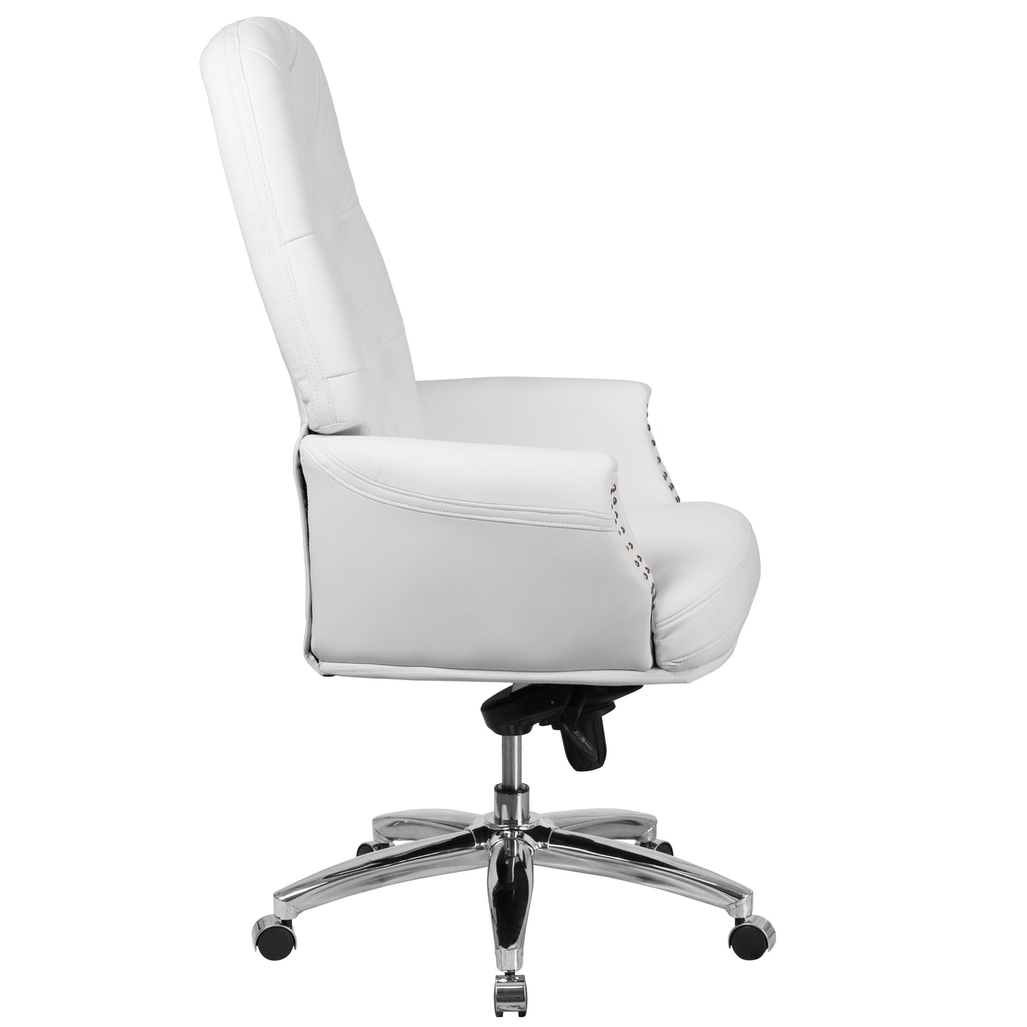 Hansel High Back Traditional Tufted White LeatherSoft Multifunction Executive Swivel Ergonomic Office Chair with Arms White
