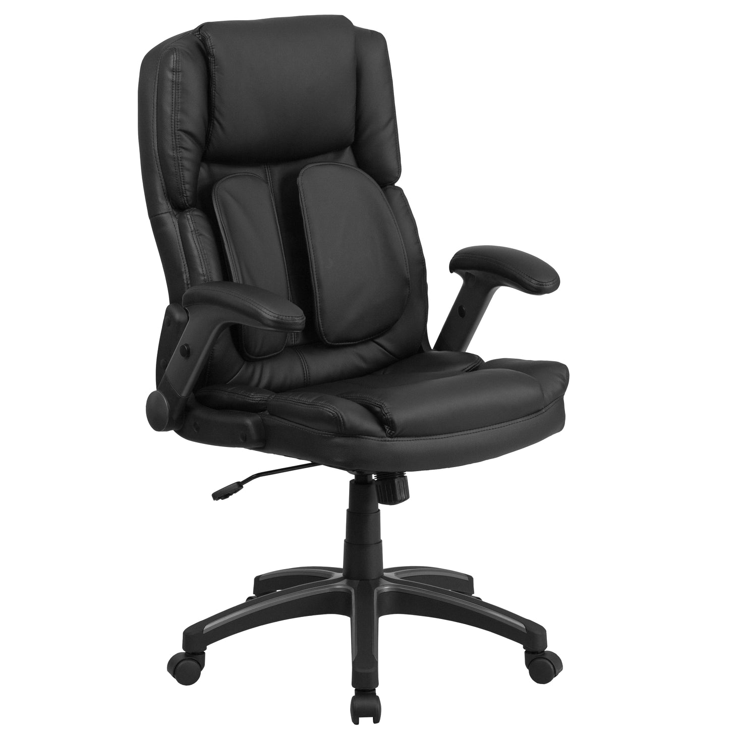 Hansel Extreme Comfort High Back Black LeatherSoft Executive Swivel Ergonomic Office Chair with Flip-Up Arms Black