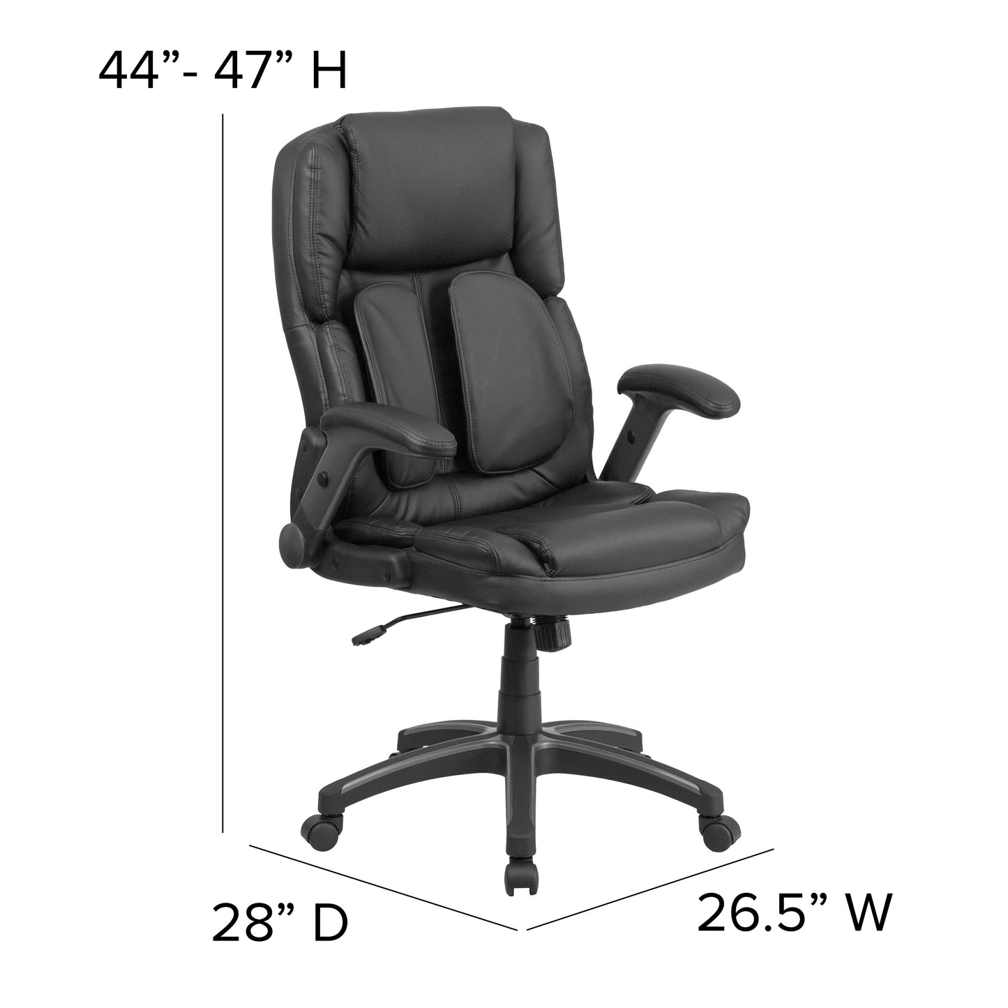 Hansel Extreme Comfort High Back Black LeatherSoft Executive Swivel Ergonomic Office Chair with Flip-Up Arms Black