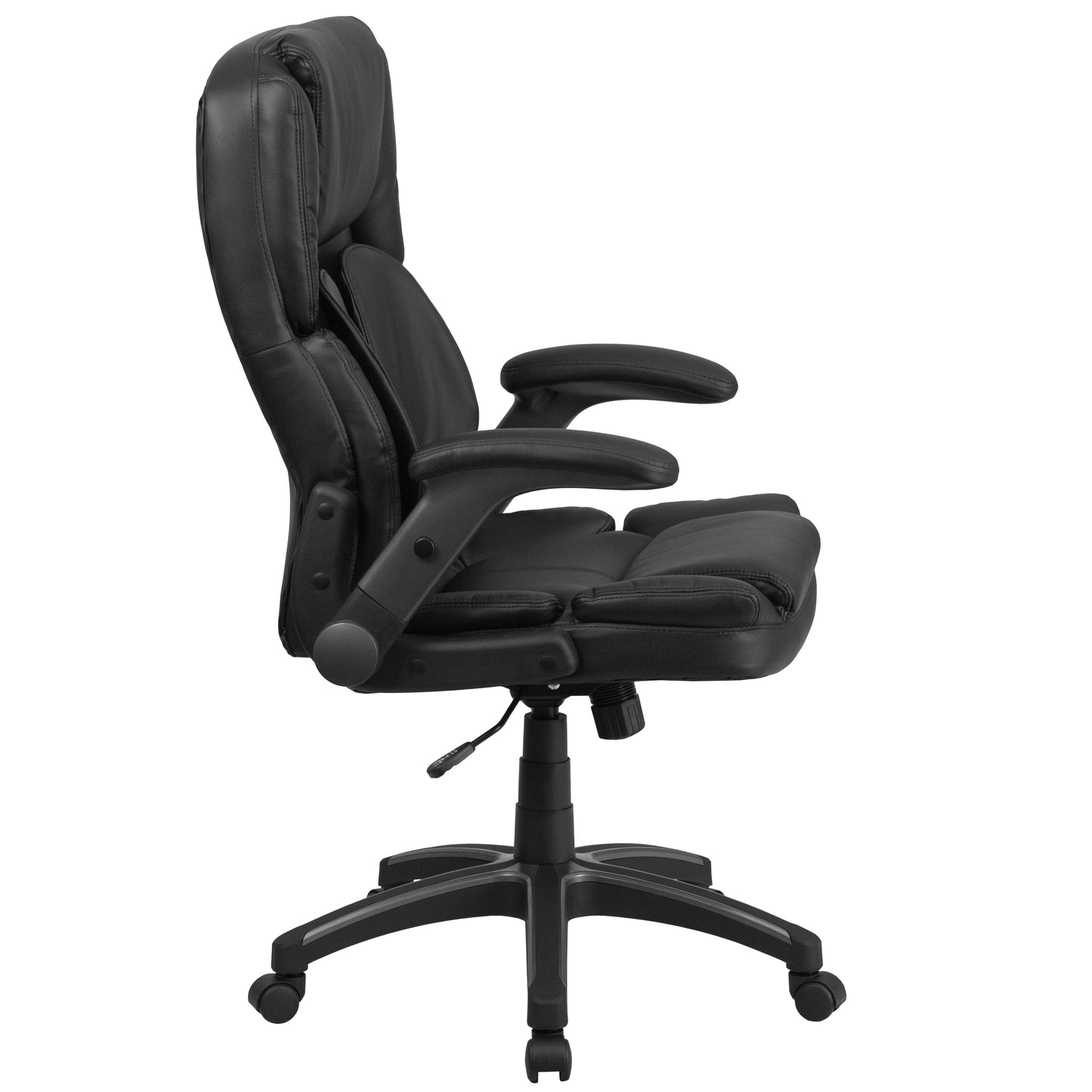 Hansel Extreme Comfort High Back Black LeatherSoft Executive Swivel Ergonomic Office Chair with Flip-Up Arms Black
