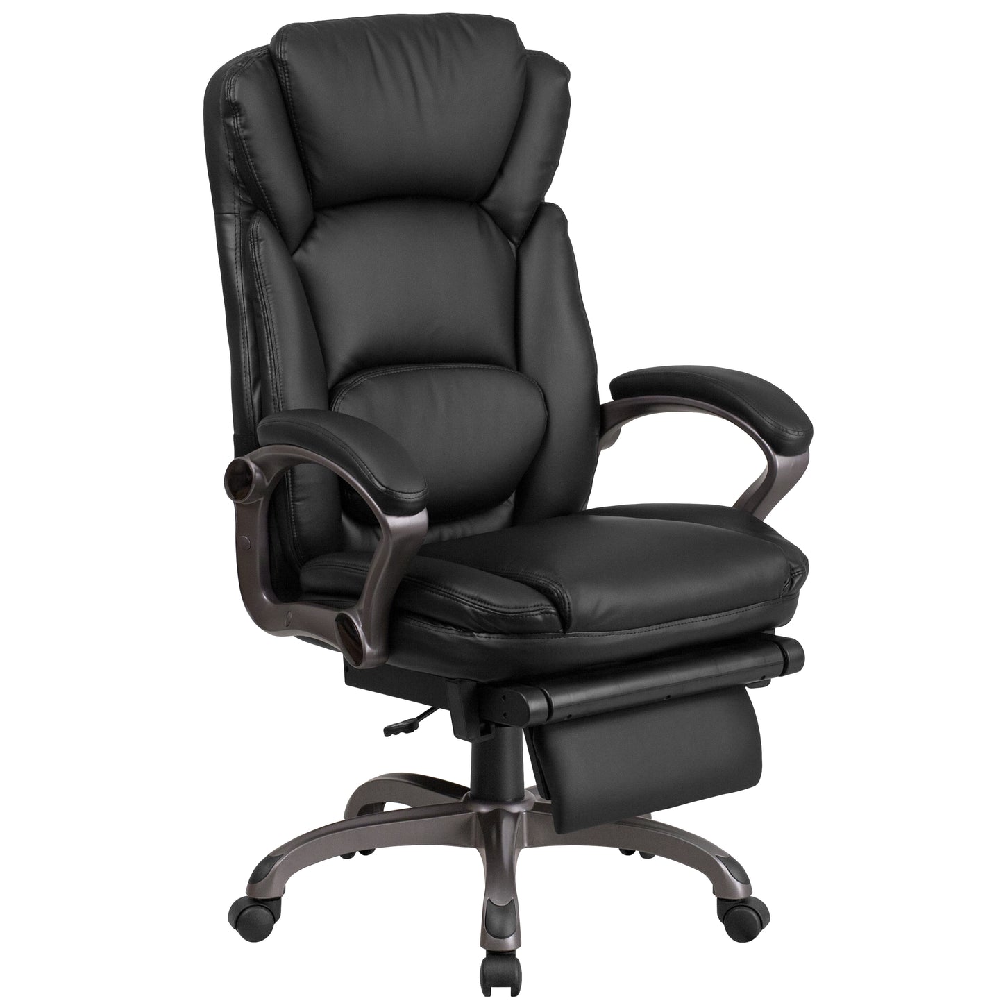 Martin High Back Black LeatherSoft Executive Reclining Ergonomic Swivel Office Chair with Outer Lumbar Cushion and Arms Black