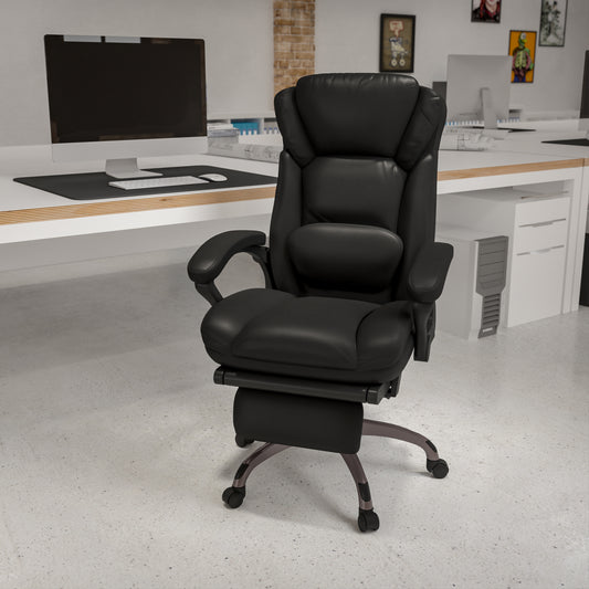 Martin High Back Black LeatherSoft Executive Reclining Ergonomic Swivel Office Chair with Outer Lumbar Cushion and Arms Black BT-90279H-GG