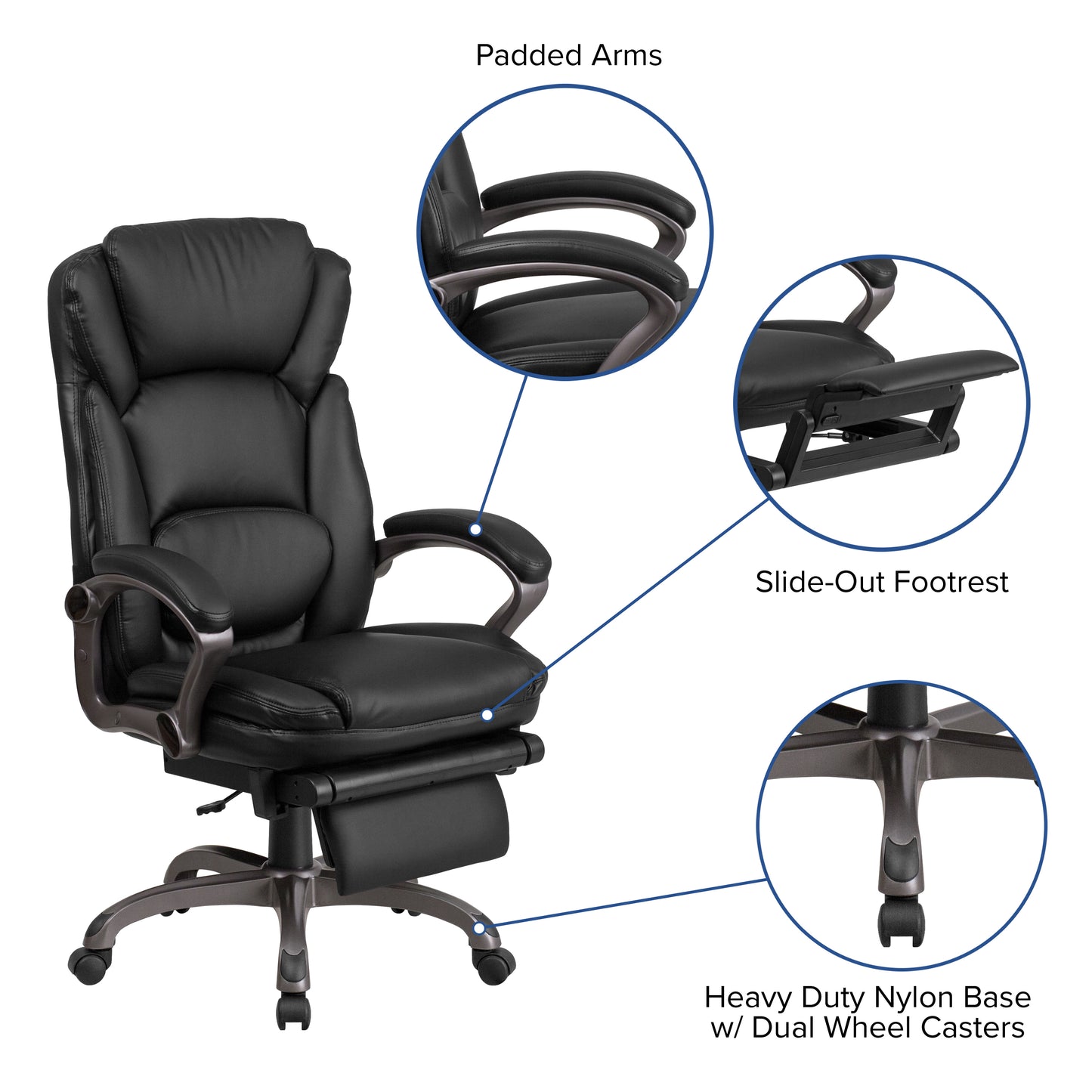 Martin High Back Black LeatherSoft Executive Reclining Ergonomic Swivel Office Chair with Outer Lumbar Cushion and Arms Black