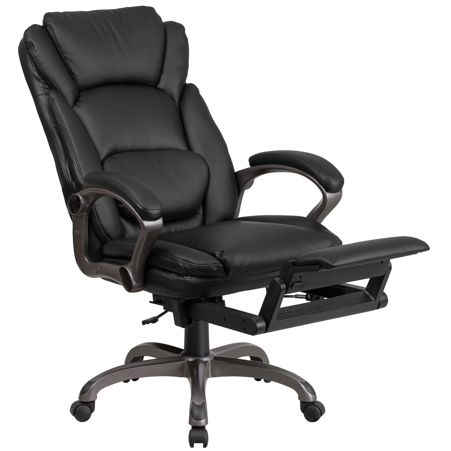 Martin High Back Black LeatherSoft Executive Reclining Ergonomic Swivel Office Chair with Outer Lumbar Cushion and Arms Black