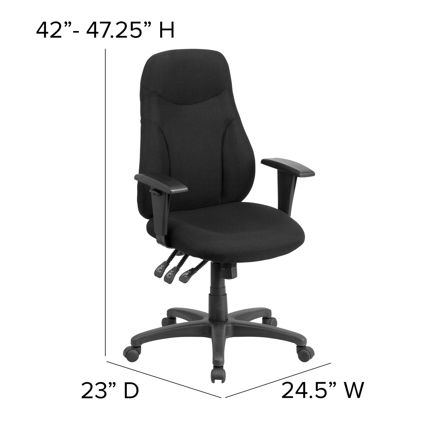 Hughes High Back Black Fabric Multifunction Swivel Ergonomic Task Office Chair with Adjustable Arms Black