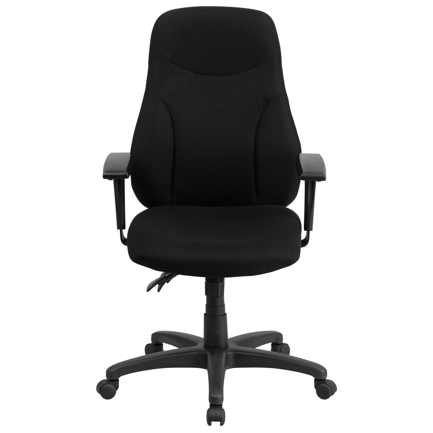 Hughes High Back Black Fabric Multifunction Swivel Ergonomic Task Office Chair with Adjustable Arms Black