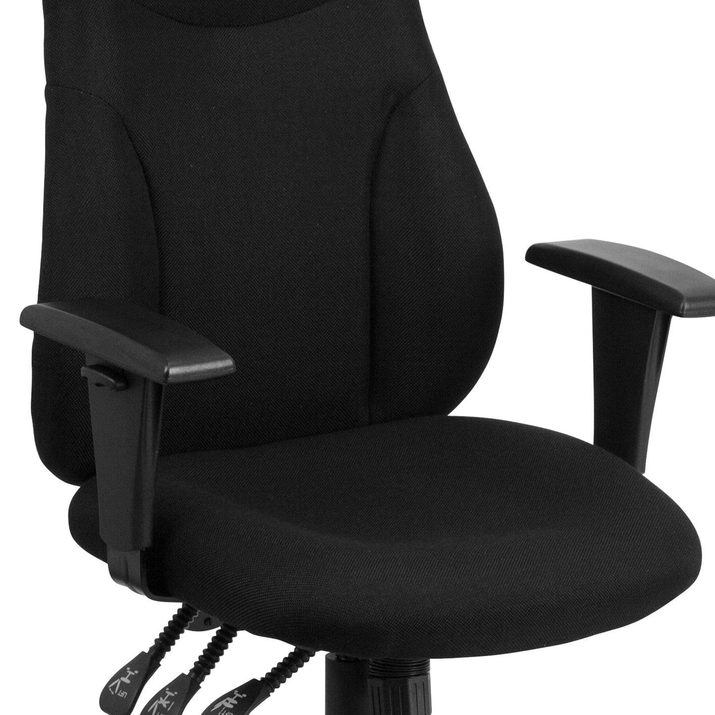 Hughes High Back Black Fabric Multifunction Swivel Ergonomic Task Office Chair with Adjustable Arms Black