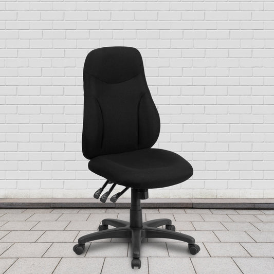 Hughes High Back Black Fabric Multifunction Swivel Ergonomic Task Office Chair Black BT-90297H-GG