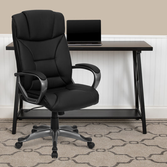 Hansel High Back Black LeatherSoft Executive Swivel Office Chair with Arms Black BT-9177-BK-GG