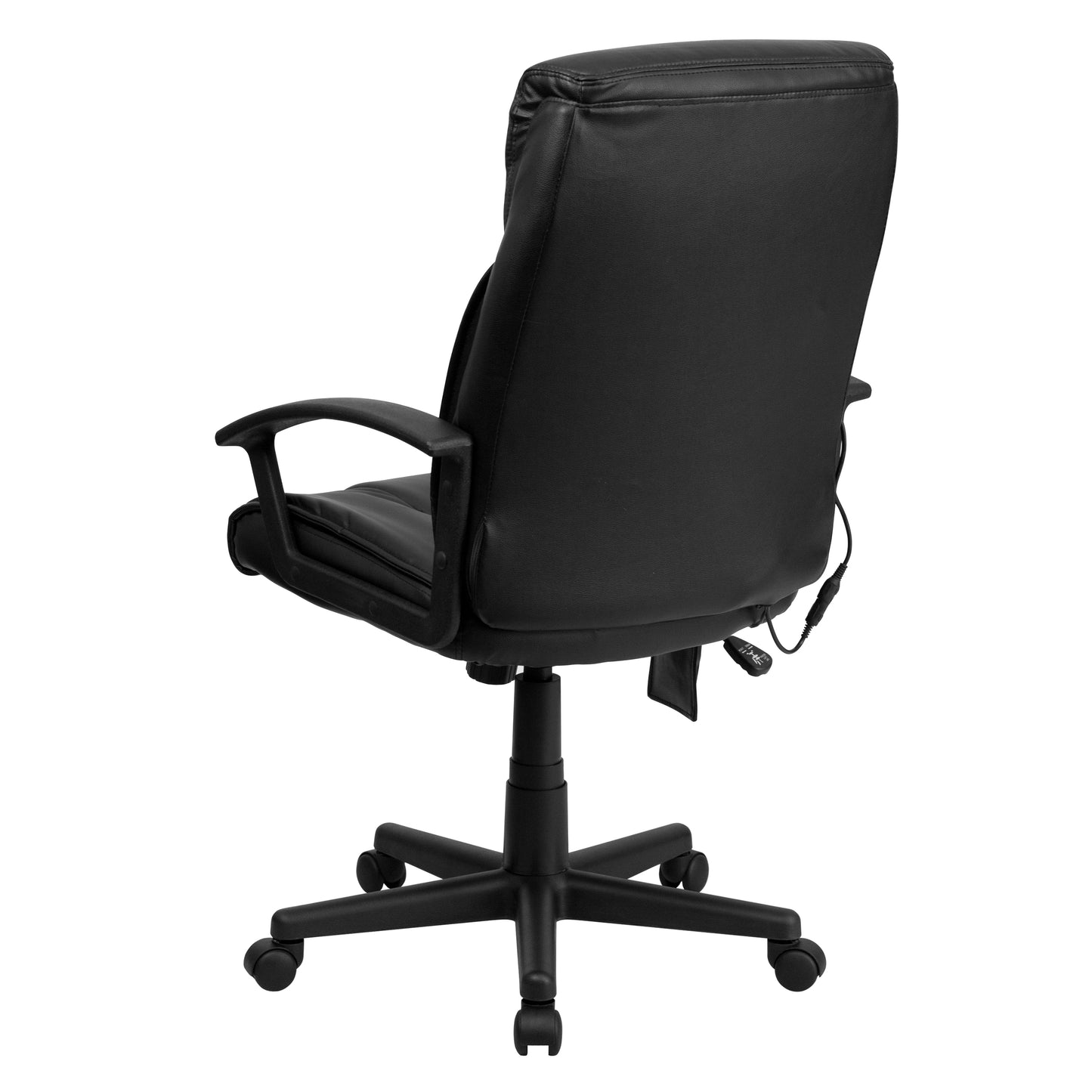 Sumter High Back Ergonomic Massaging Black LeatherSoft Executive Swivel Office Chair with Side Remote Pocket and Arms Black