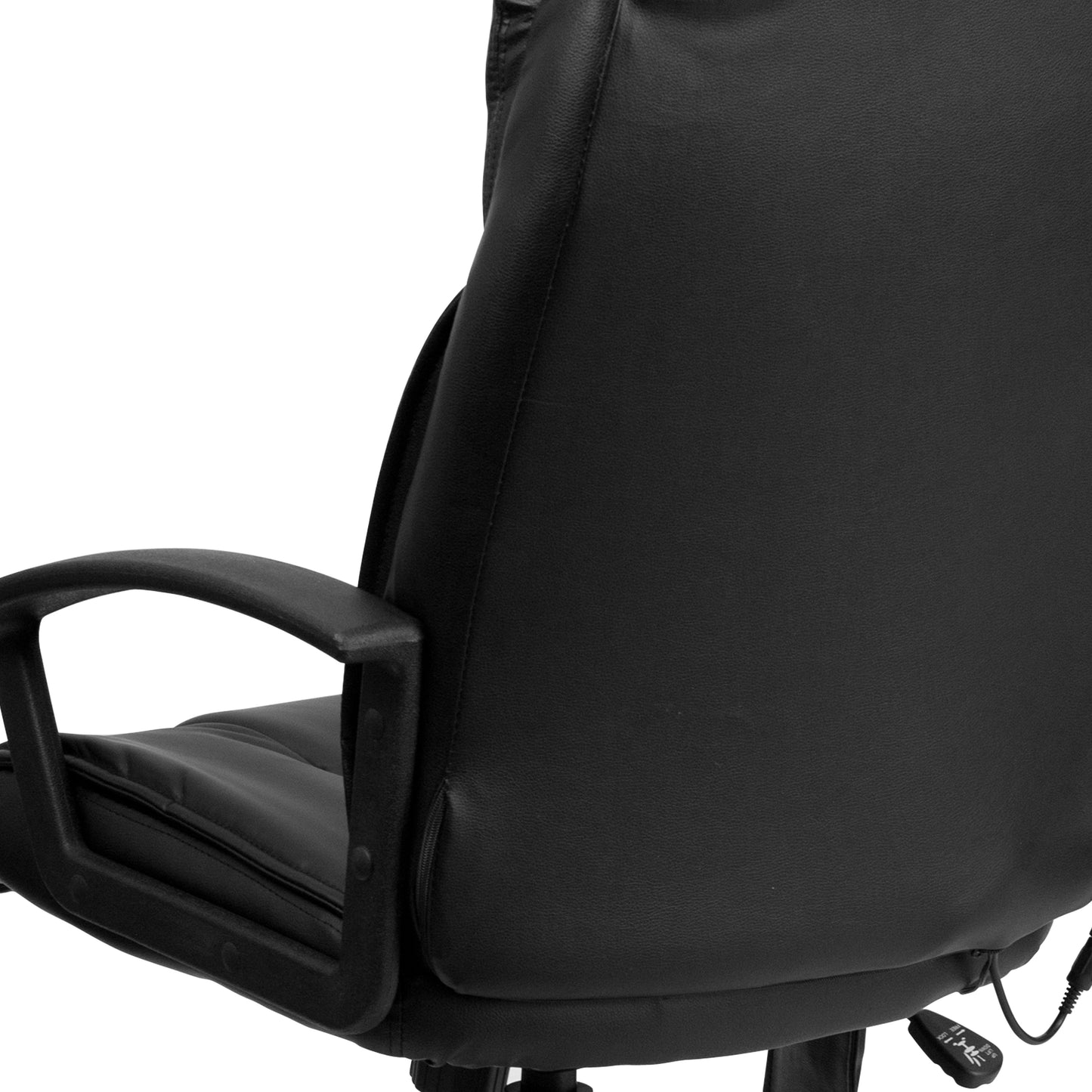 Sumter High Back Ergonomic Massaging Black LeatherSoft Executive Swivel Office Chair with Side Remote Pocket and Arms Black