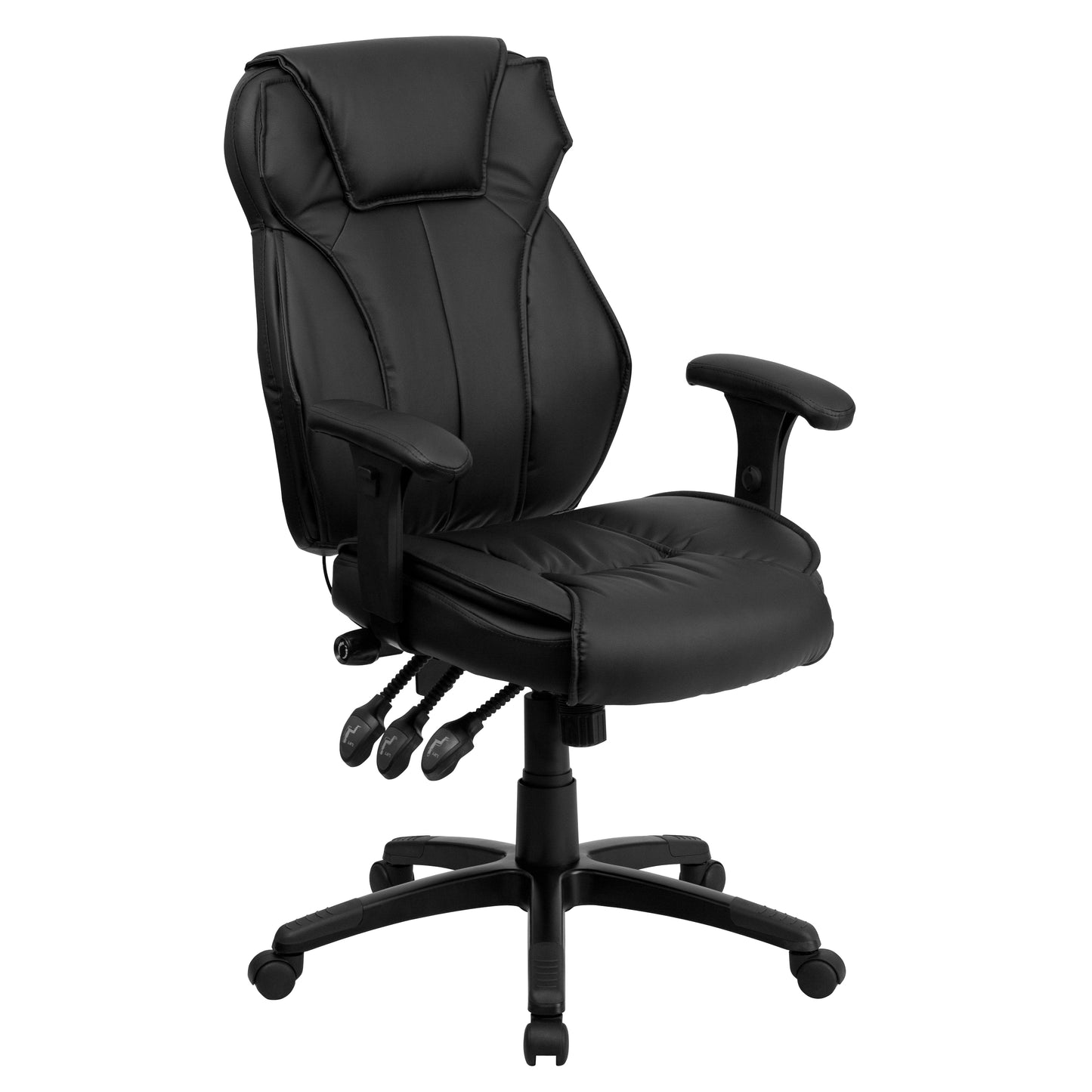Hansel High Back Black LeatherSoft Multifunction Executive Swivel Ergonomic Office Chair with Lumbar Support Knob with Arms Black