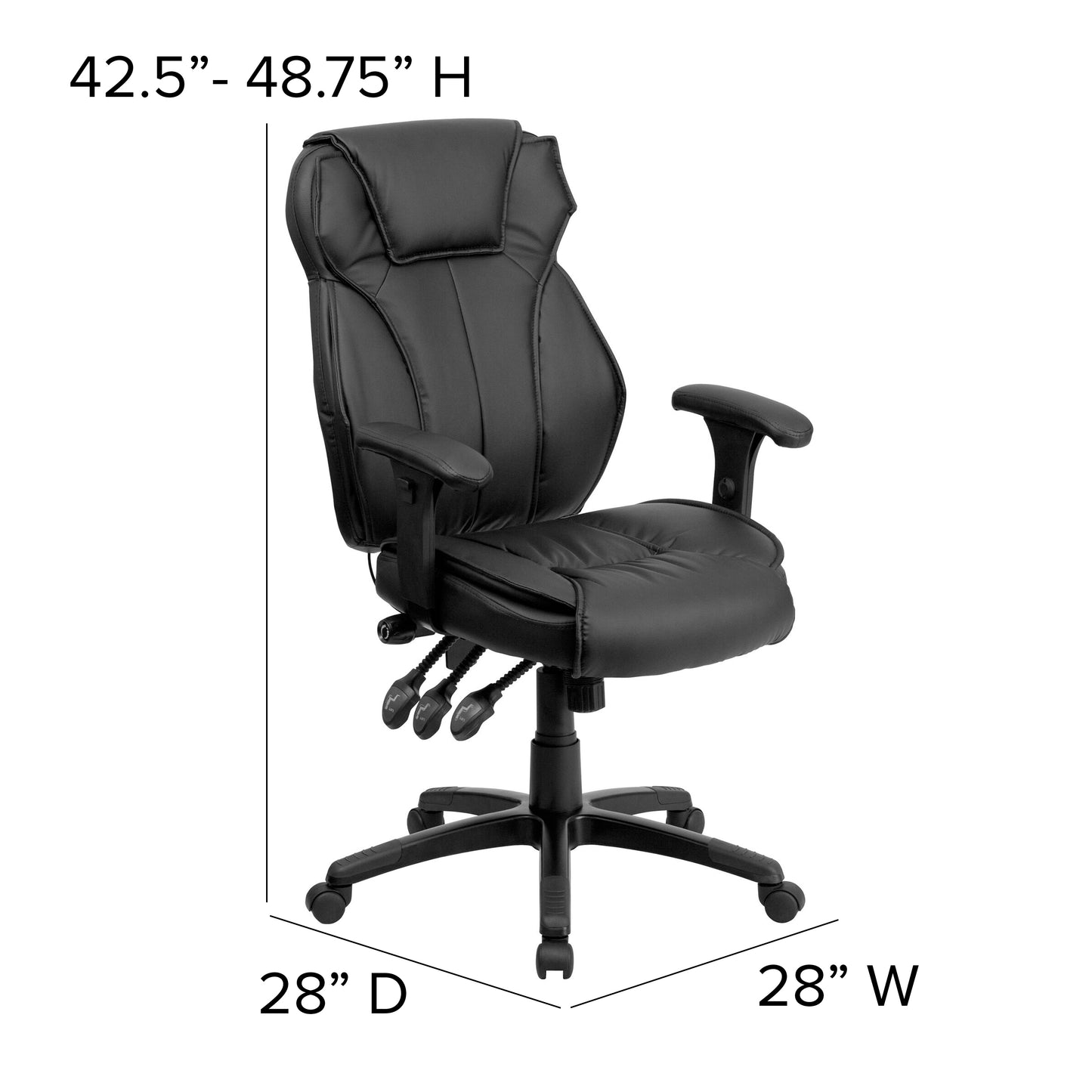 Hansel High Back Black LeatherSoft Multifunction Executive Swivel Ergonomic Office Chair with Lumbar Support Knob with Arms Black