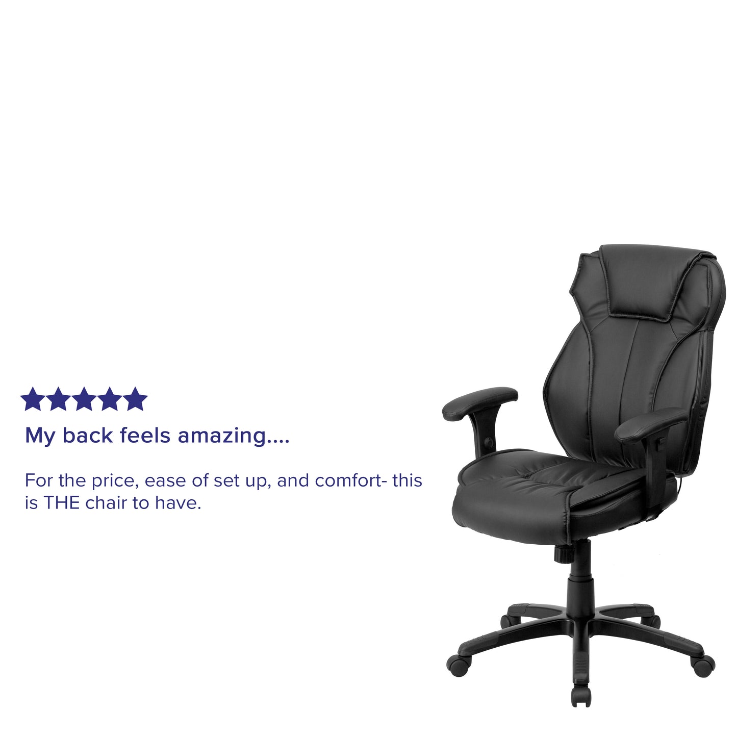 Hansel High Back Black LeatherSoft Multifunction Executive Swivel Ergonomic Office Chair with Lumbar Support Knob with Arms Black
