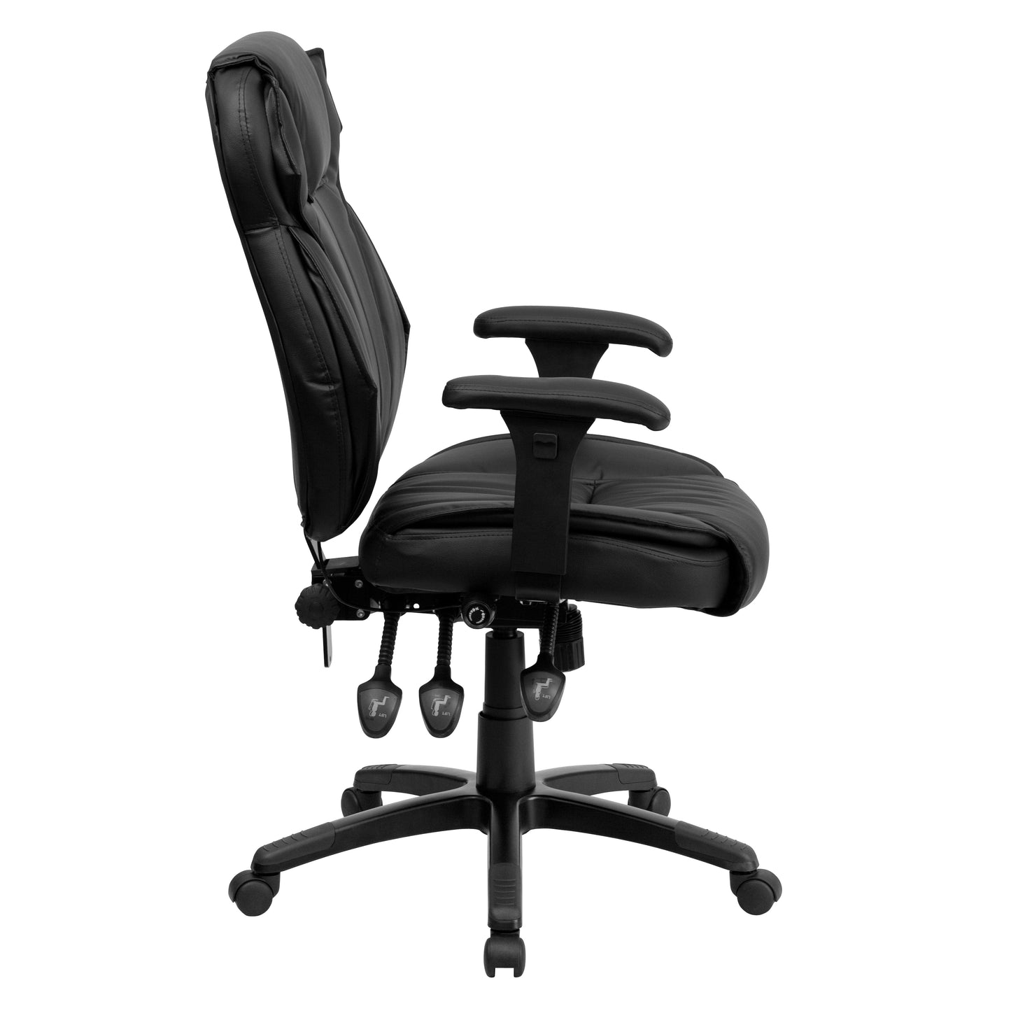 Hansel High Back Black LeatherSoft Multifunction Executive Swivel Ergonomic Office Chair with Lumbar Support Knob with Arms Black
