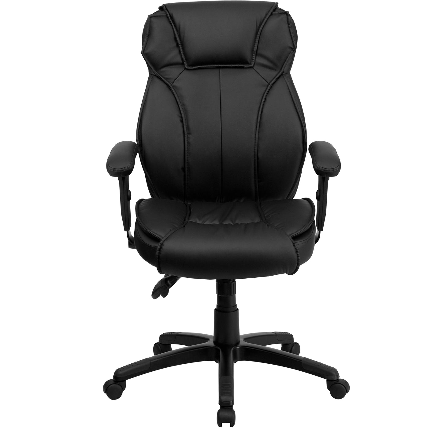 Hansel High Back Black LeatherSoft Multifunction Executive Swivel Ergonomic Office Chair with Lumbar Support Knob with Arms Black