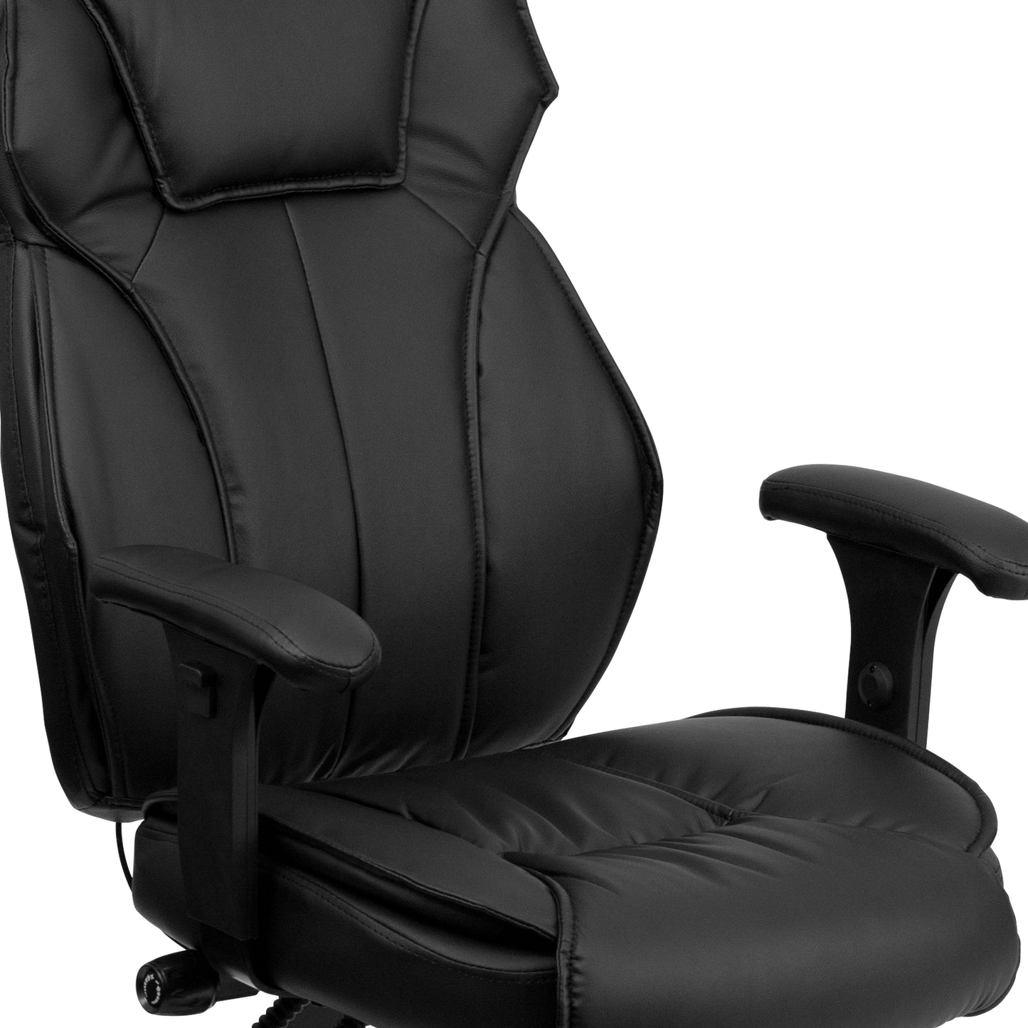 Hansel High Back Black LeatherSoft Multifunction Executive Swivel Ergonomic Office Chair with Lumbar Support Knob with Arms Black