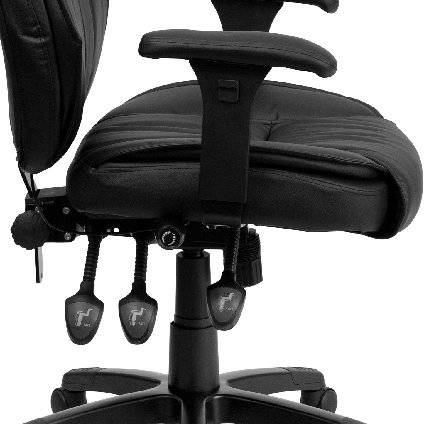 Hansel High Back Black LeatherSoft Multifunction Executive Swivel Ergonomic Office Chair with Lumbar Support Knob with Arms Black