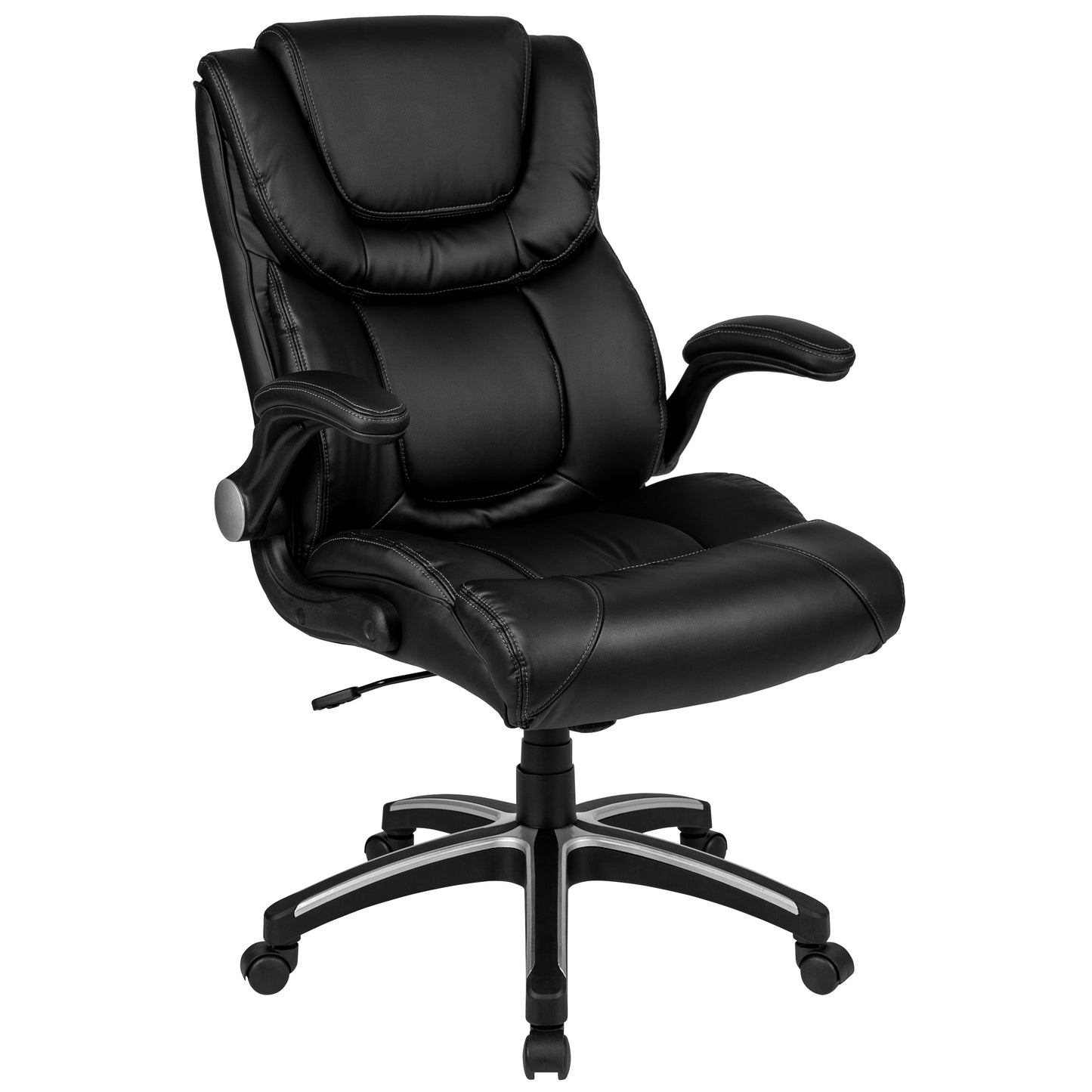 Hansel High Back Black LeatherSoft Executive Swivel Office Chair with Double Layered Headrest and Open Arms Black