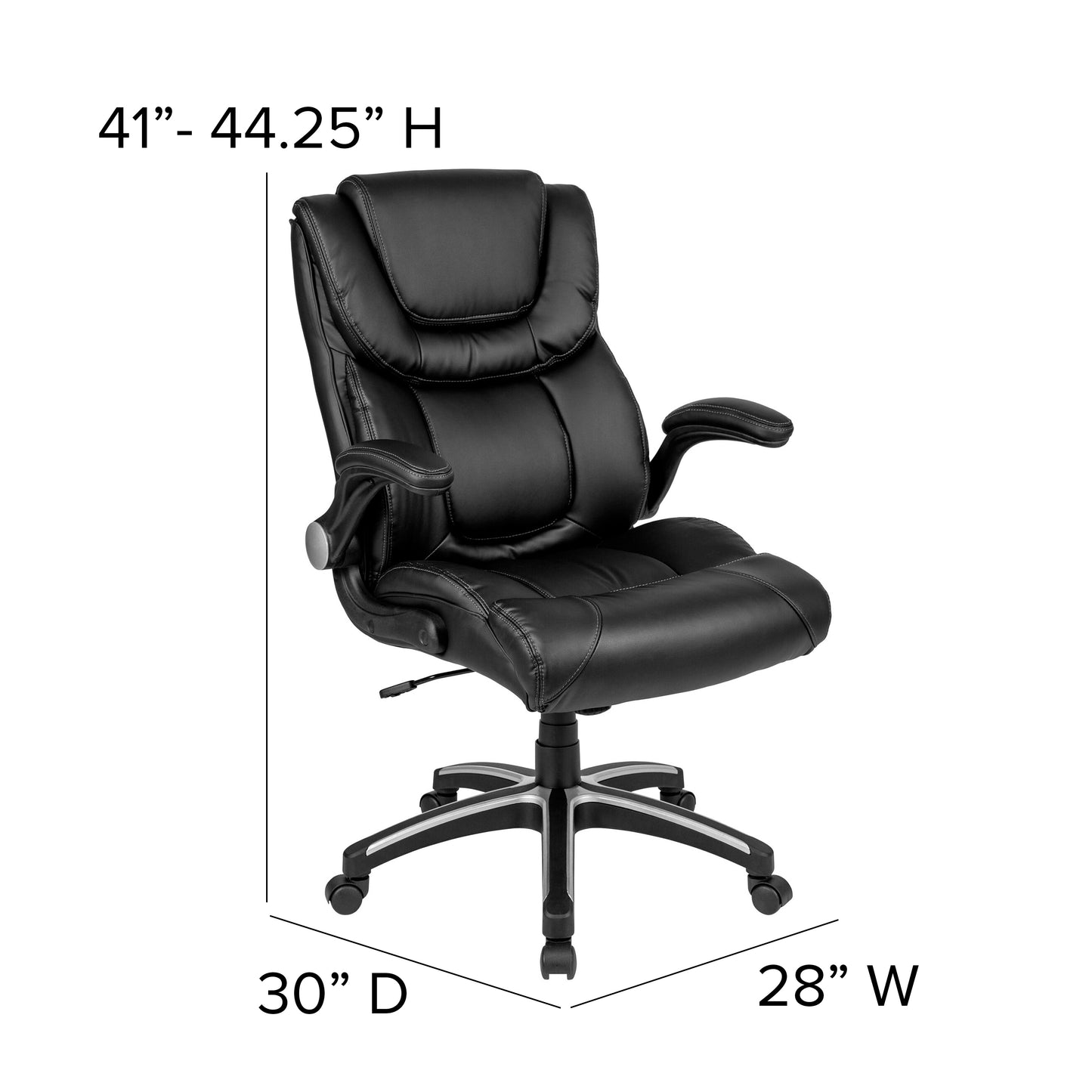 Hansel High Back Black LeatherSoft Executive Swivel Office Chair with Double Layered Headrest and Open Arms Black