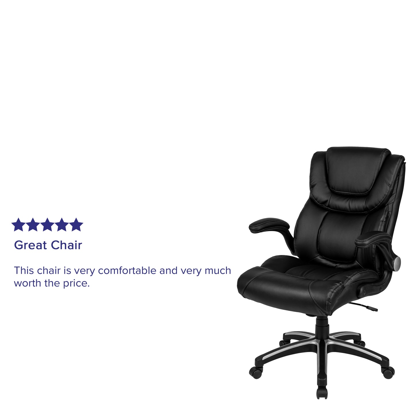 Hansel High Back Black LeatherSoft Executive Swivel Office Chair with Double Layered Headrest and Open Arms Black