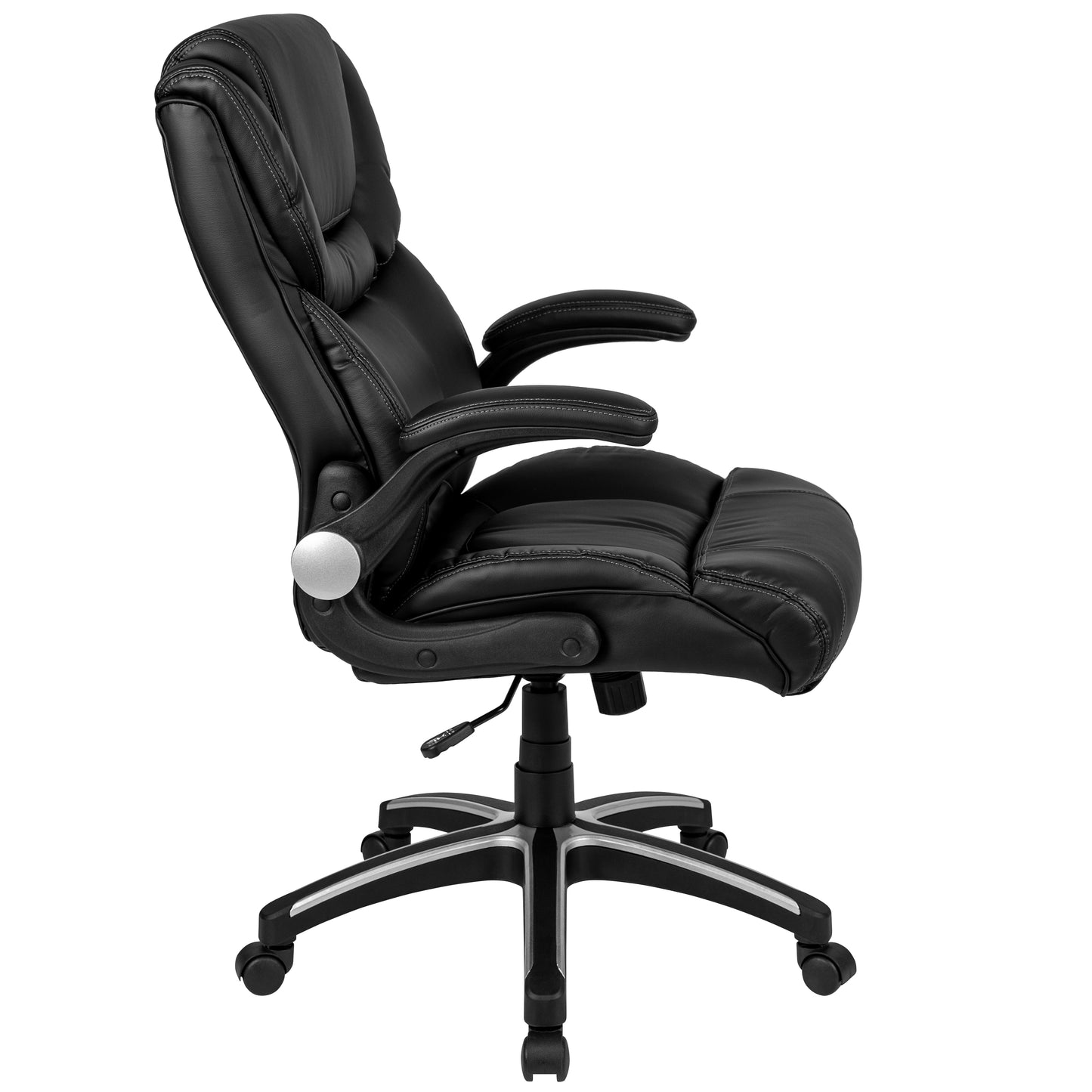 Hansel High Back Black LeatherSoft Executive Swivel Office Chair with Double Layered Headrest and Open Arms Black