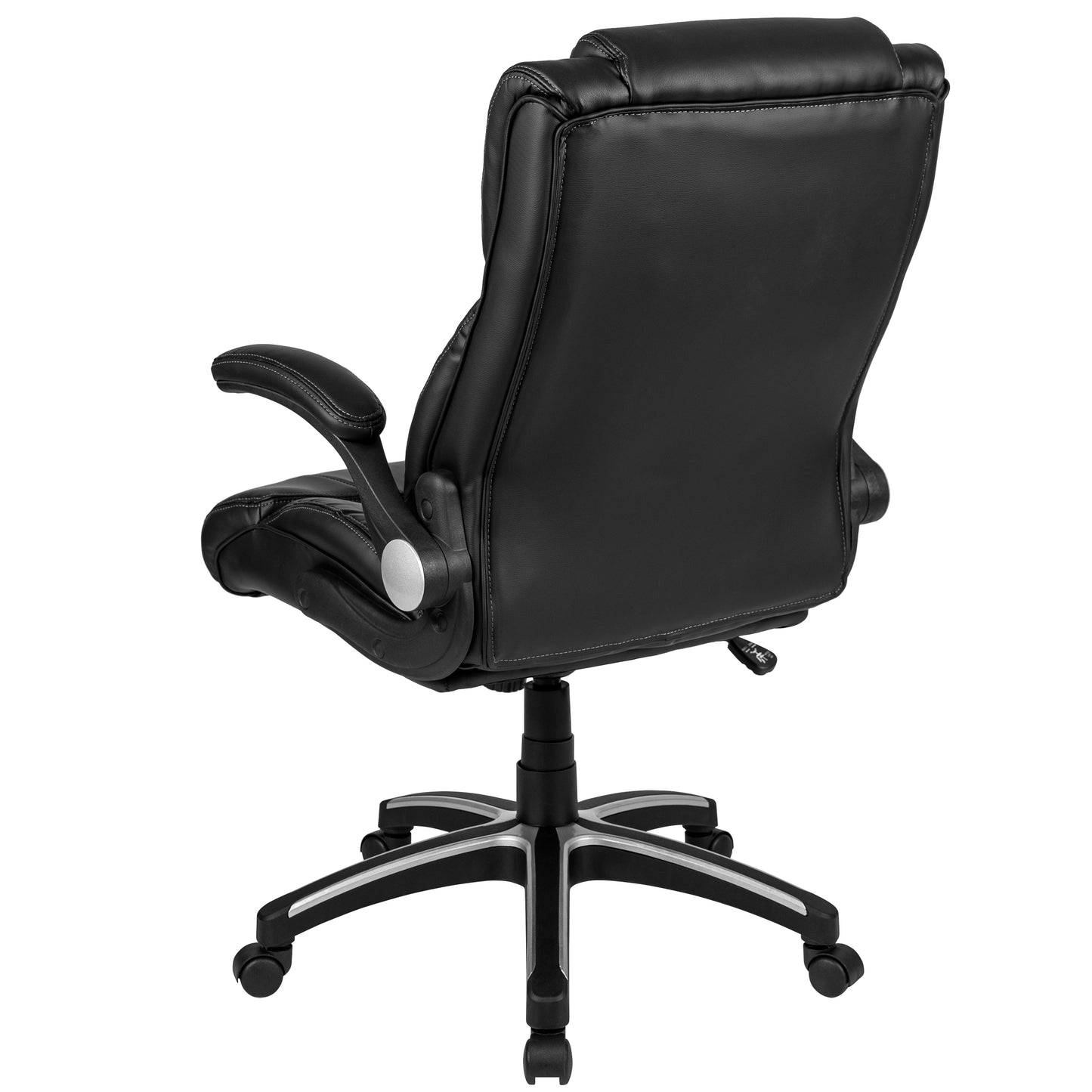 Hansel High Back Black LeatherSoft Executive Swivel Office Chair with Double Layered Headrest and Open Arms Black
