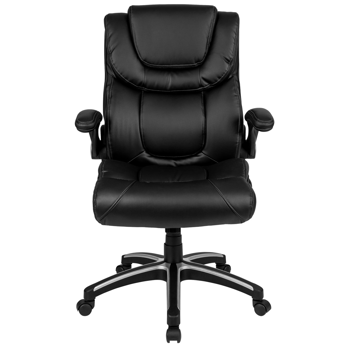 Hansel High Back Black LeatherSoft Executive Swivel Office Chair with Double Layered Headrest and Open Arms Black