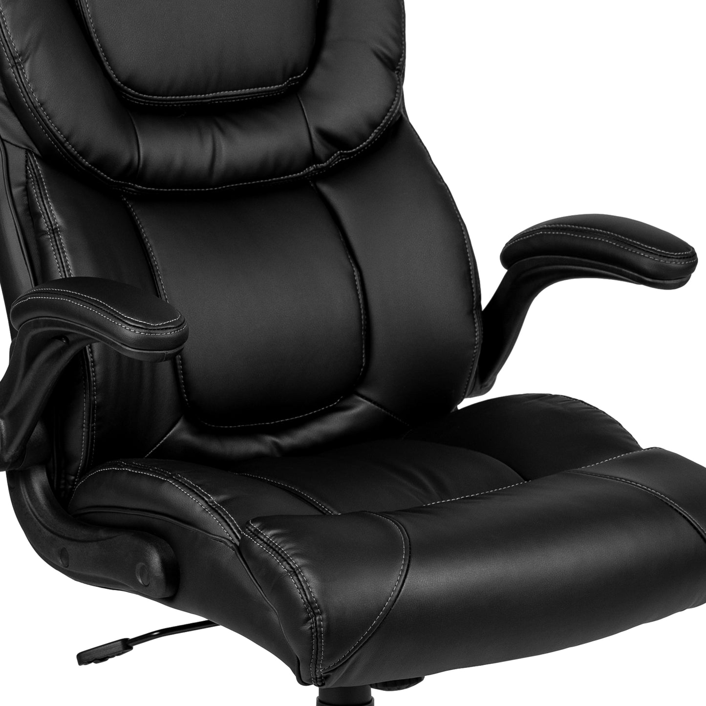 Hansel High Back Black LeatherSoft Executive Swivel Office Chair with Double Layered Headrest and Open Arms Black