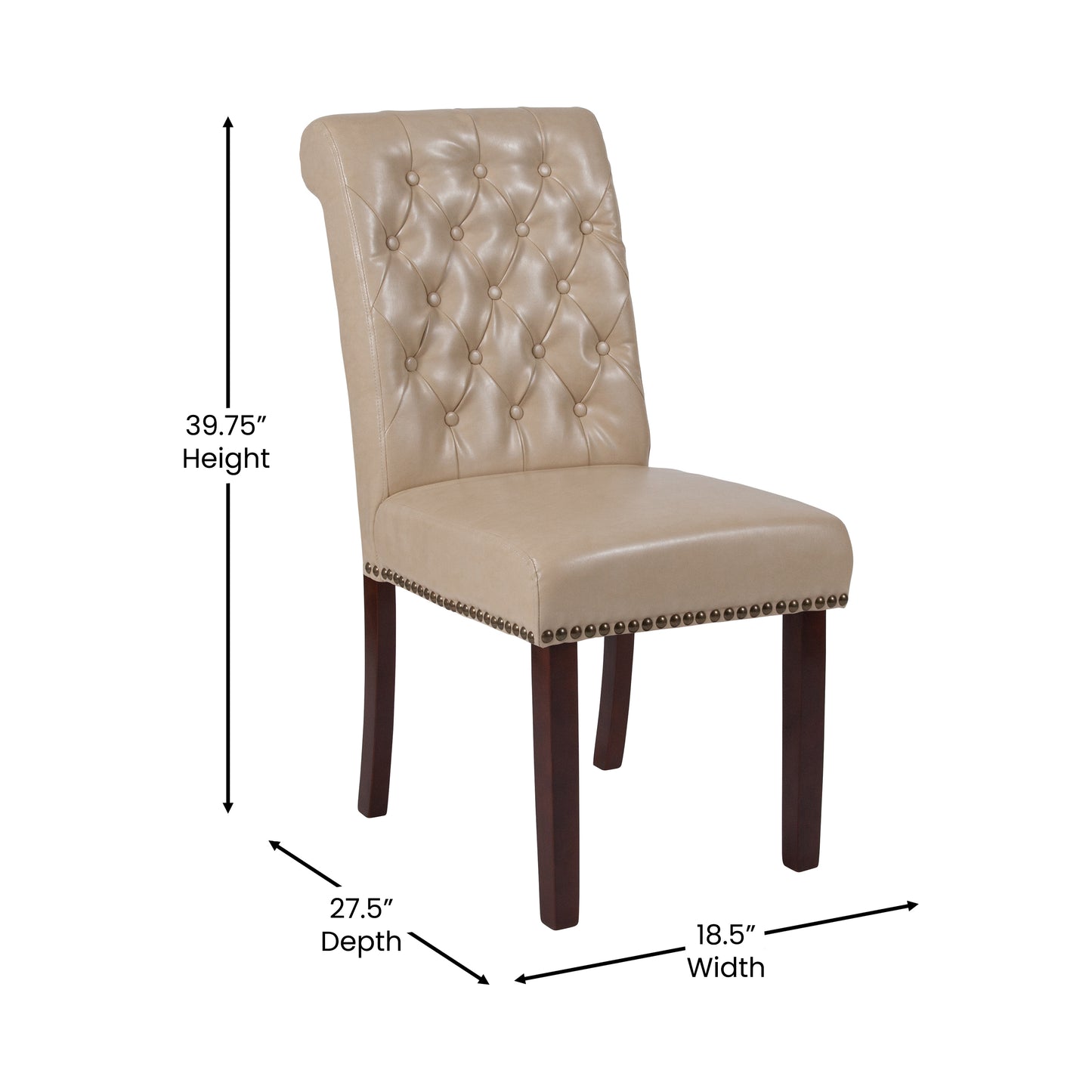 HERCULES Series Beige LeatherSoft Parsons Chair with Rolled Back, Accent Nail Trim and Walnut Finish Beige LeatherSoft