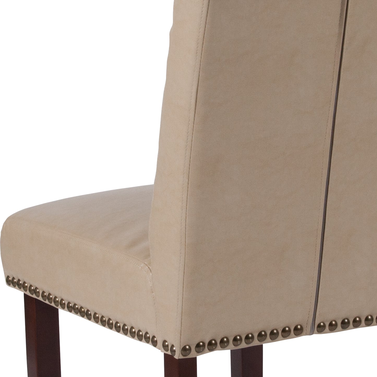 HERCULES Series Beige LeatherSoft Parsons Chair with Rolled Back, Accent Nail Trim and Walnut Finish Beige LeatherSoft