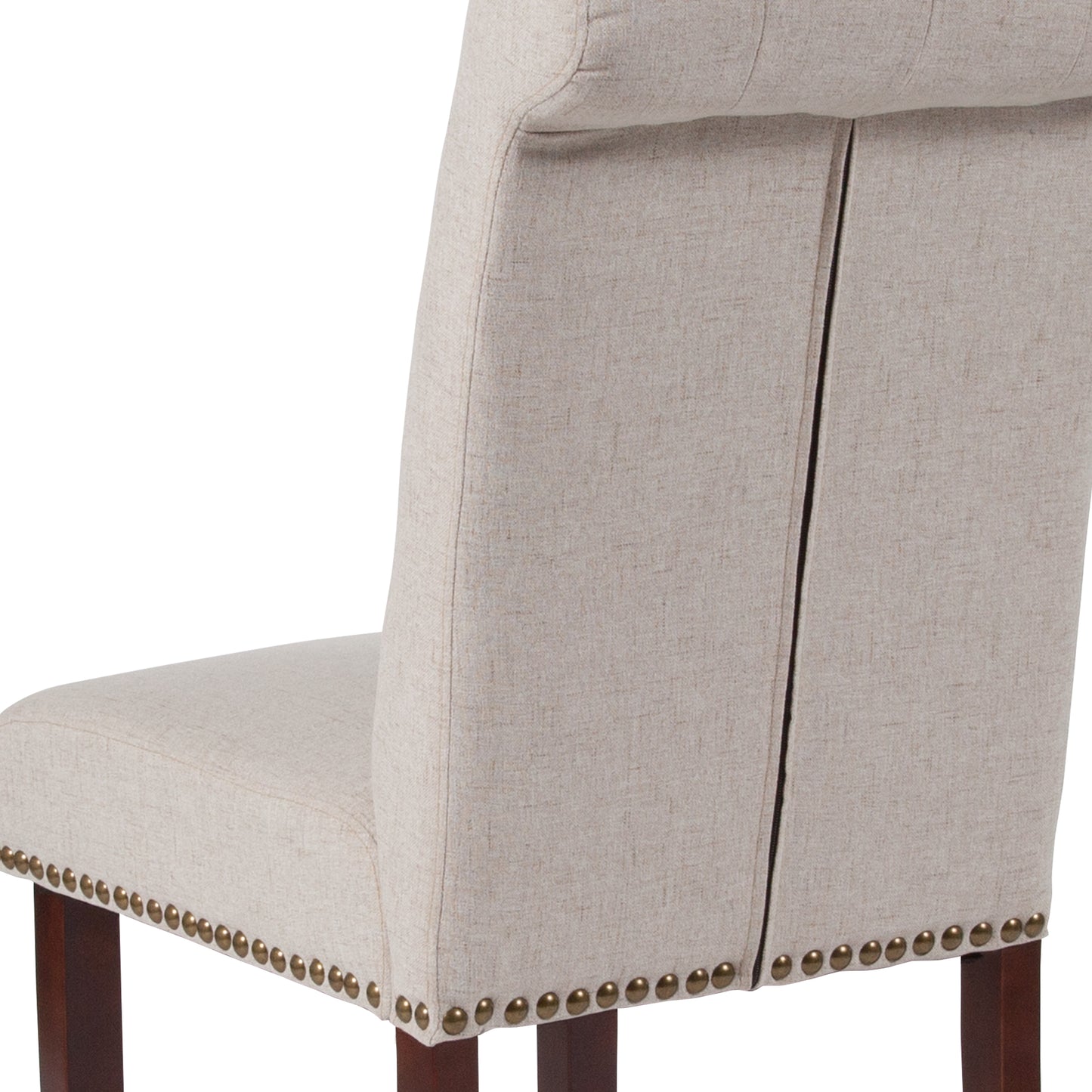 HERCULES Series Beige Fabric Parsons Chair with Rolled Back, Accent Nail Trim and Walnut Finish Beige Fabric