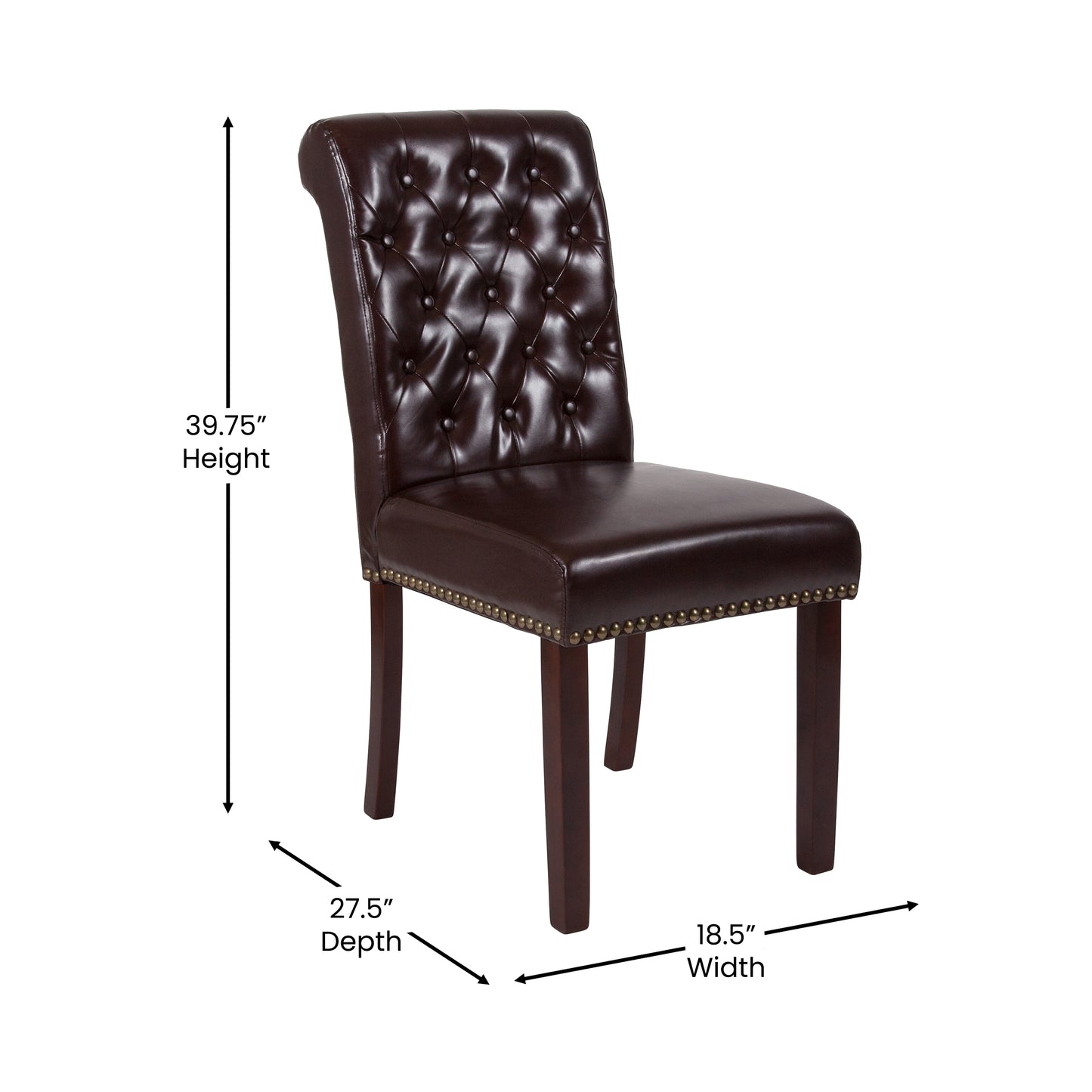 HERCULES Series Brown LeatherSoft Parsons Chair with Rolled Back, Accent Nail Trim and Walnut Finish Brown LeatherSoft