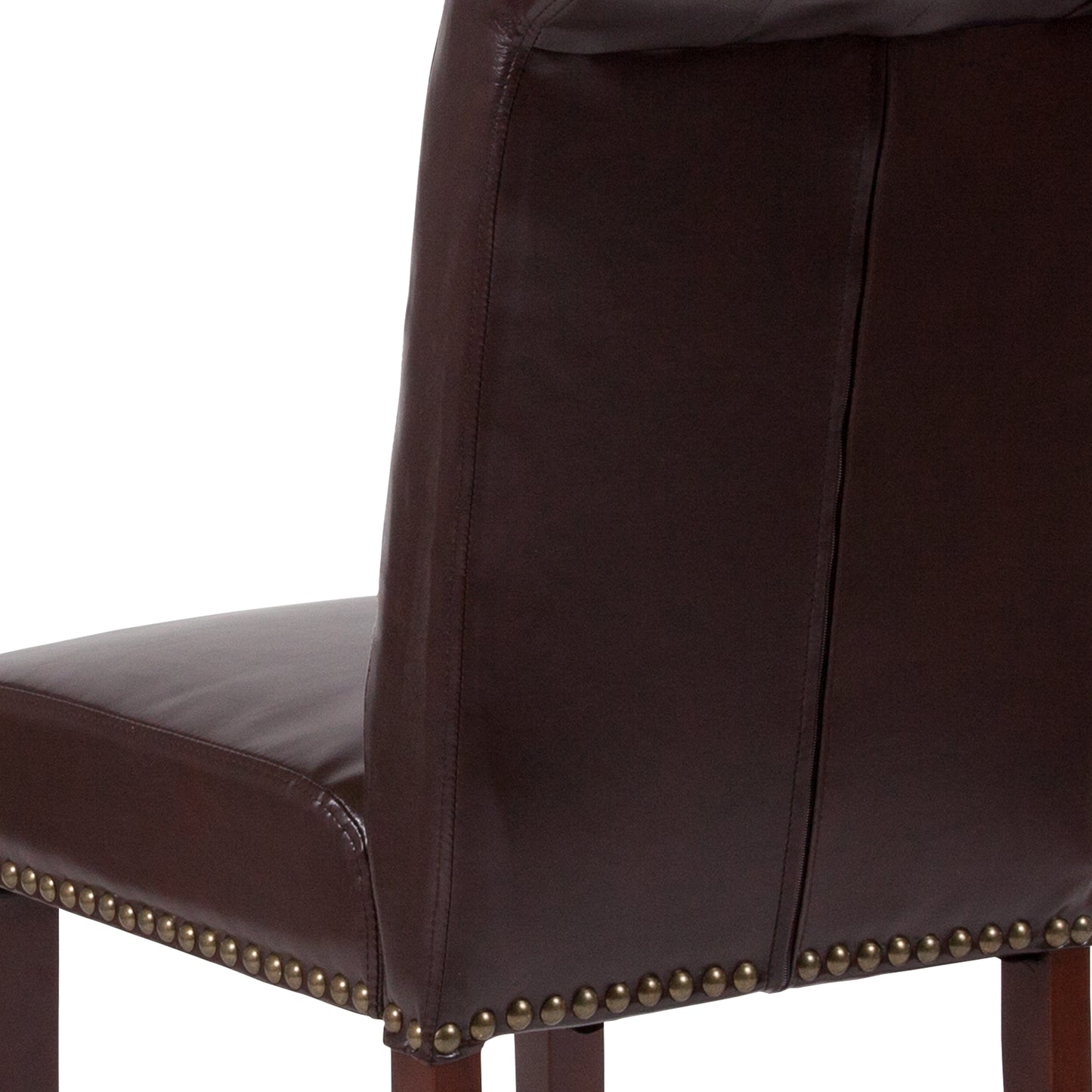 HERCULES Series Brown LeatherSoft Parsons Chair with Rolled Back, Accent Nail Trim and Walnut Finish Brown LeatherSoft