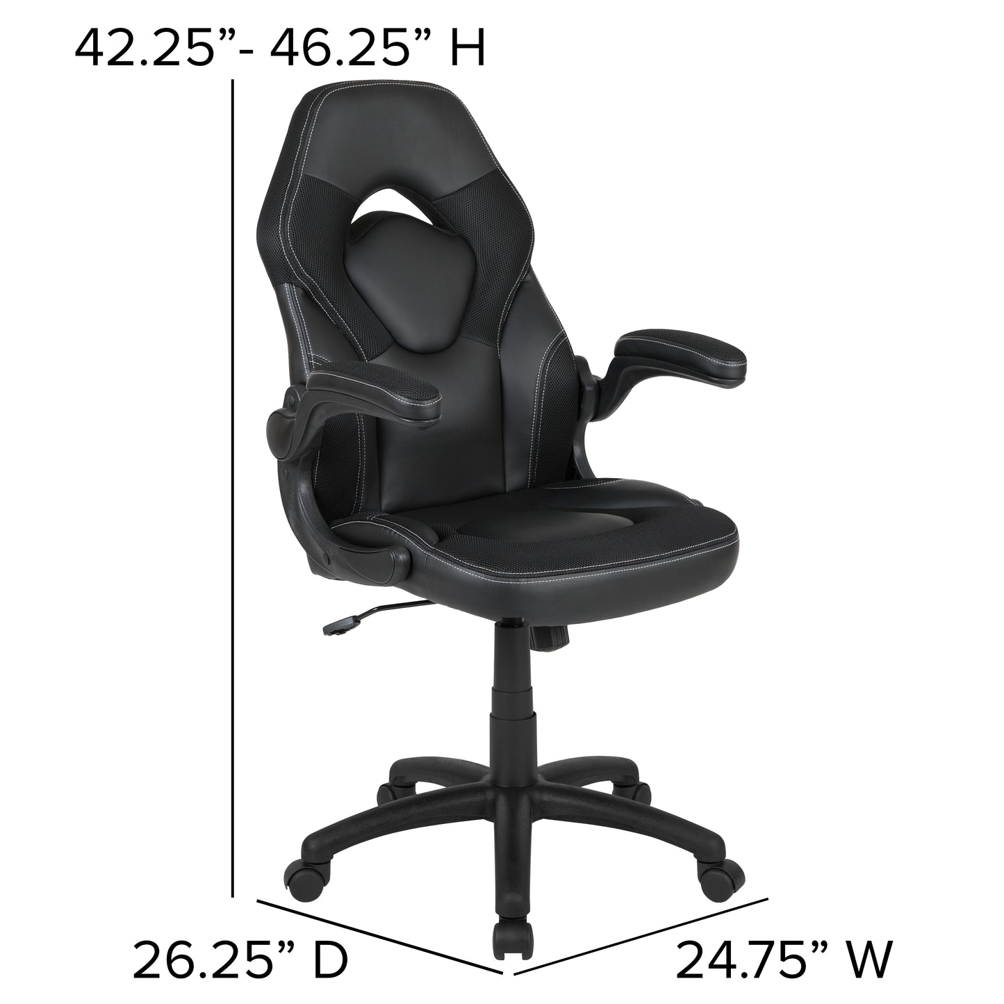 X10 Gaming Chair, Racing Style Ergonomic Office Chair, Height Adjustable Swivel Computer Chair with Flip-Up Arms, Black LeatherSoft Black