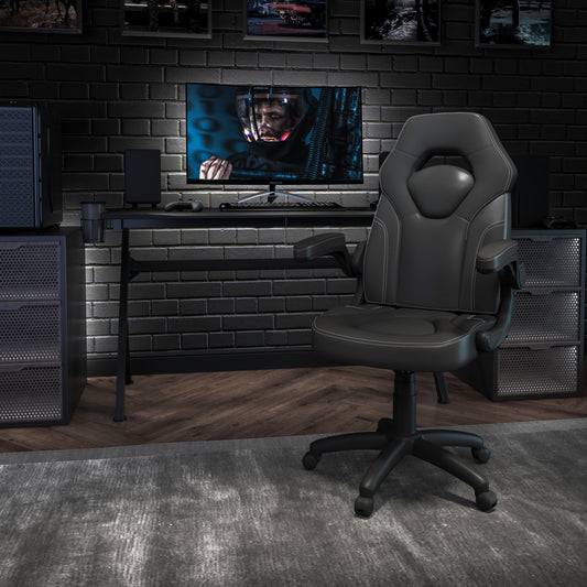 X10 Gaming Chair, Racing Style Ergonomic Office Chair, Height Adjustable Swivel Computer Chair with Flip-Up Arms, Black LeatherSoft Black CH-00095-BK-GG