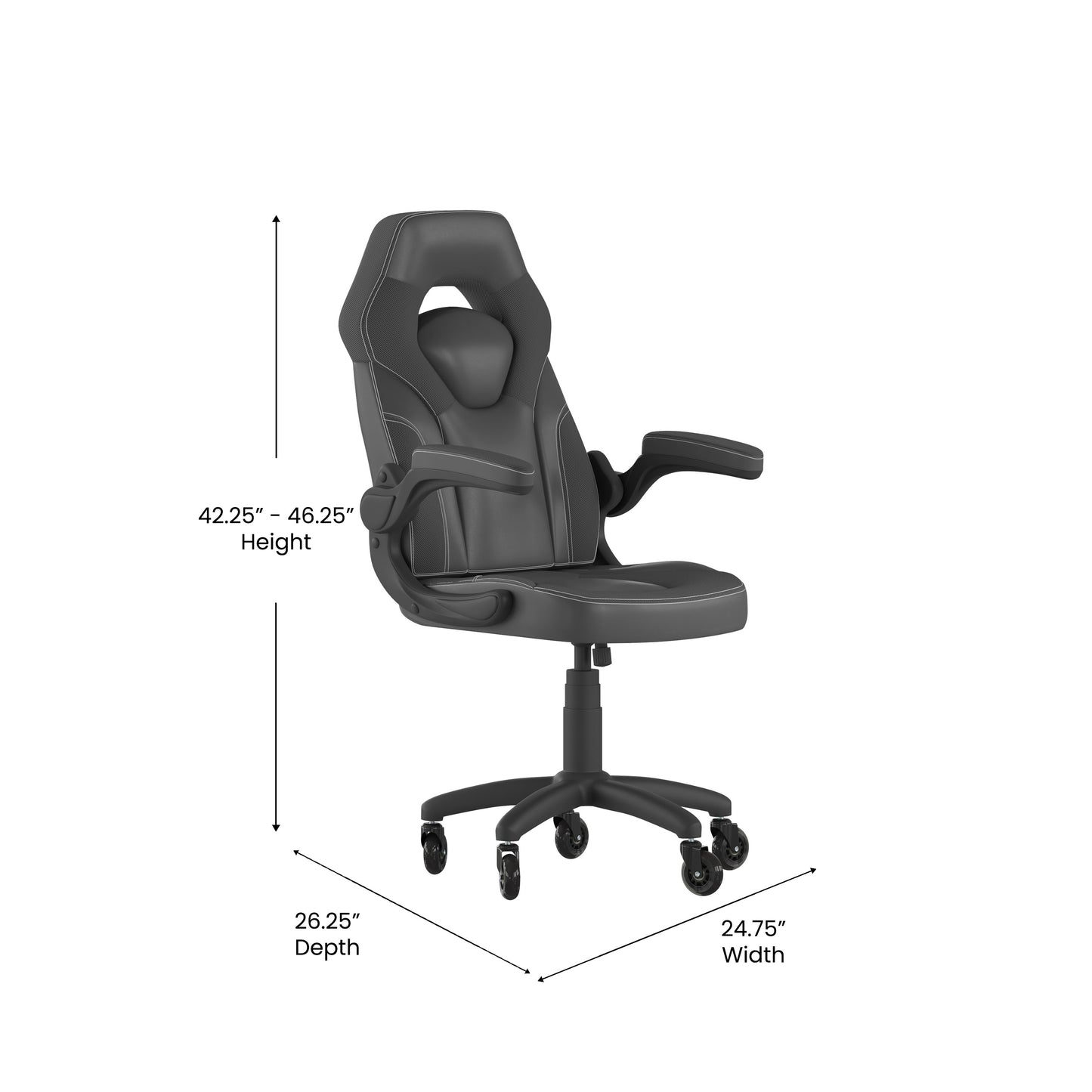 X10 Gaming Chair Racing Office Computer PC Adjustable Chair with Flip-up Arms and Transparent Roller Wheels, Black LeatherSoft Black