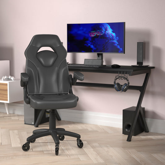X10 Gaming Chair Racing Office Computer PC Adjustable Chair with Flip-up Arms and Transparent Roller Wheels, Black LeatherSoft Black CH-00095-BK-RLB-GG