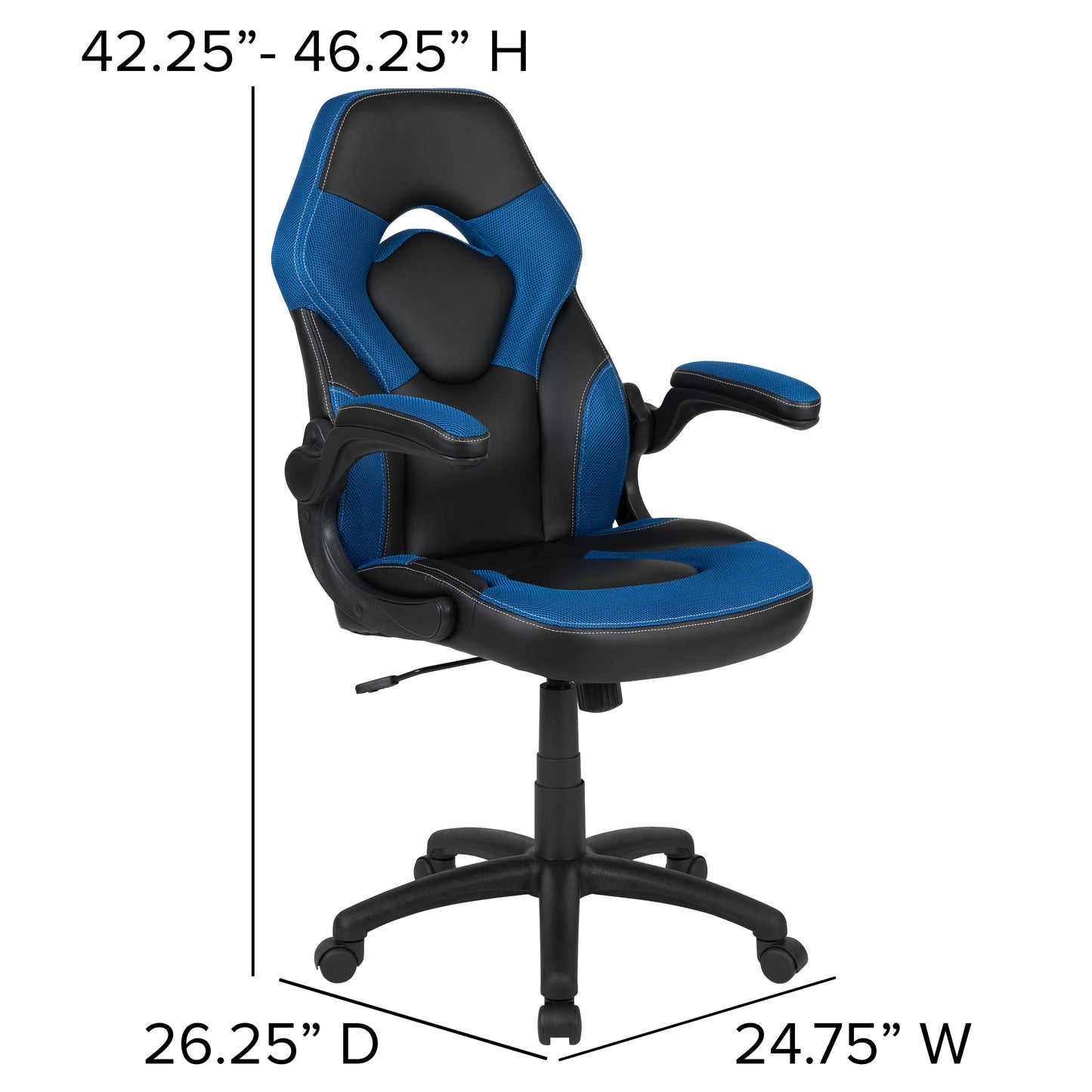 X10 Gaming Chair, Racing Style Ergonomic Office Chair, Height Adjustable Swivel Computer Chair with Flip-Up Arms, Blue/Black LeatherSoft Blue