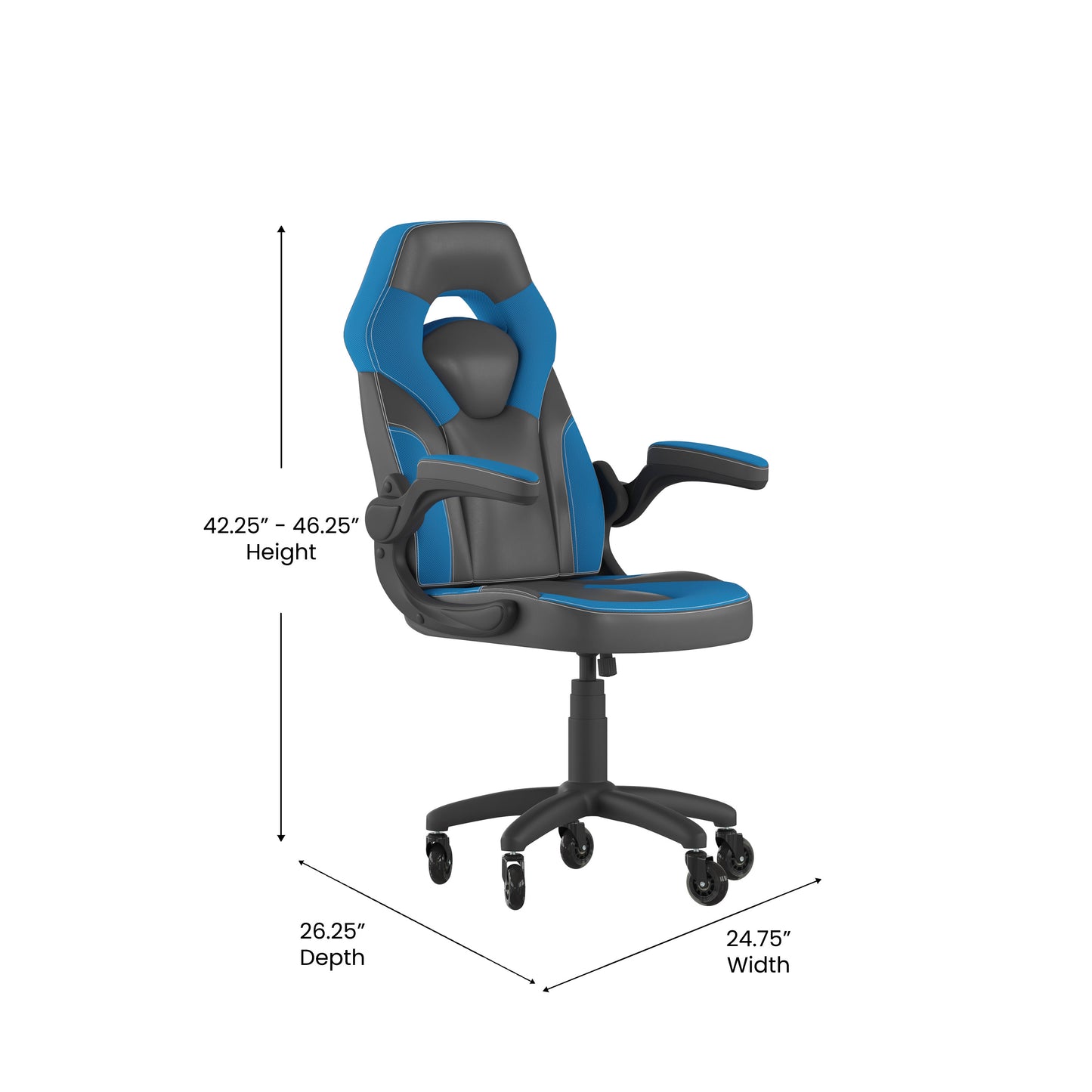 X10 Gaming Chair Racing Office Computer PC Adjustable Chair with Flip-up Arms and Transparent Roller Wheels, Blue/Black LeatherSoft Blue