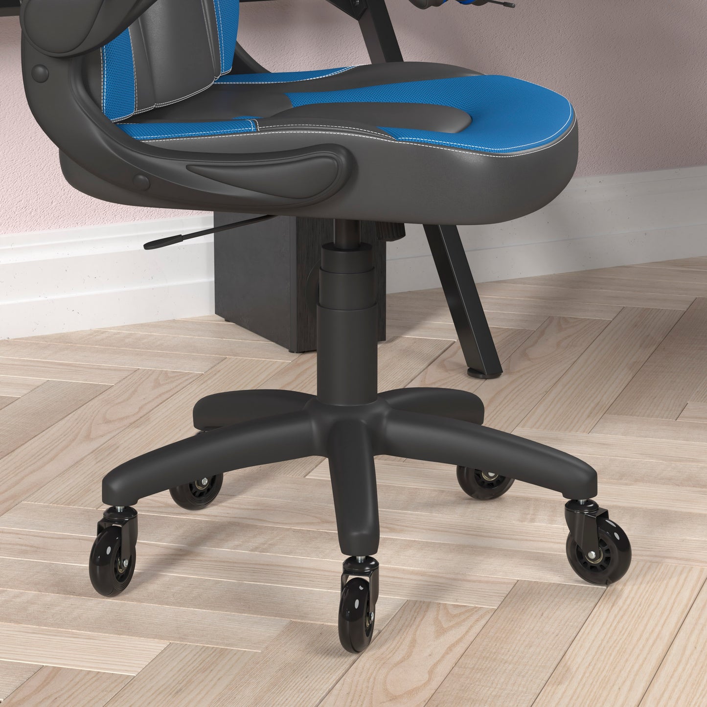 X10 Gaming Chair Racing Office Computer PC Adjustable Chair with Flip-up Arms and Transparent Roller Wheels, Blue/Black LeatherSoft Blue