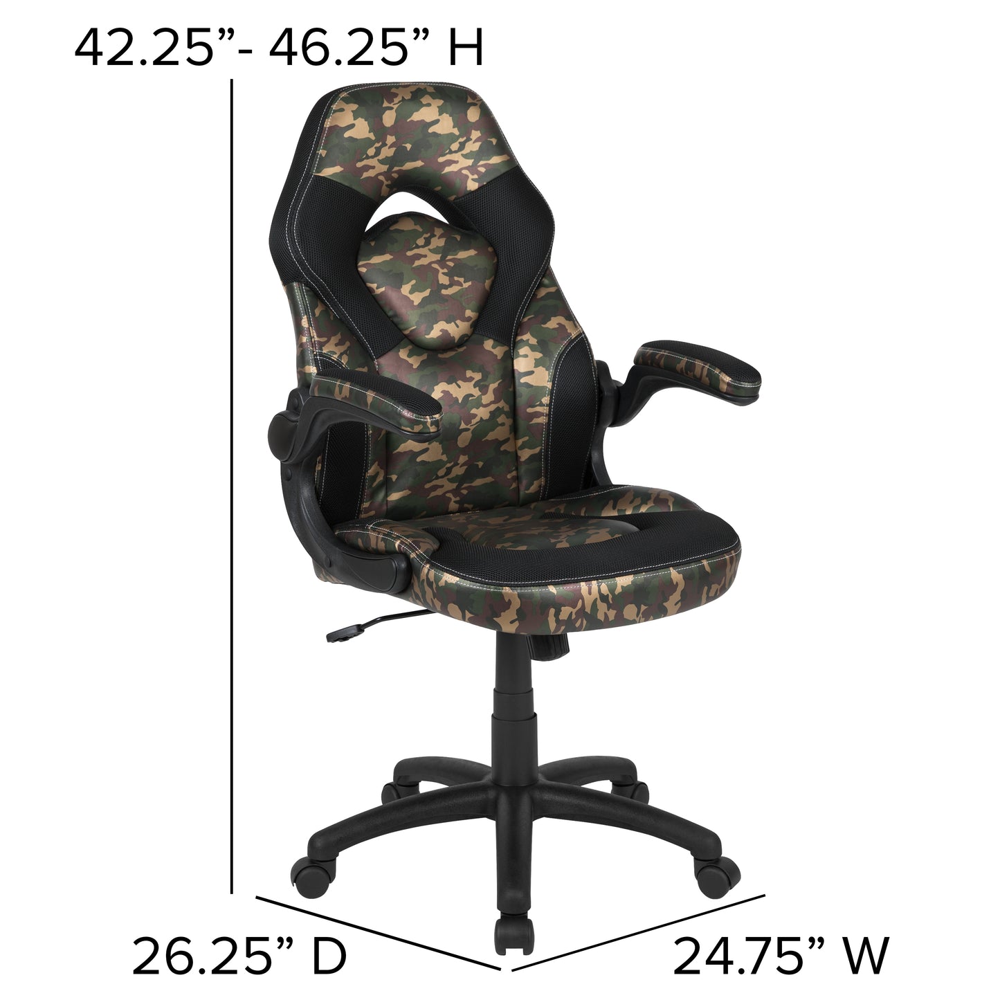 X10 Gaming Chair, Racing Style Ergonomic Office Chair, Height Adjustable Swivel Computer Chair with Flip-Up Arms, Camouflage/Black LeatherSoft Camouflage